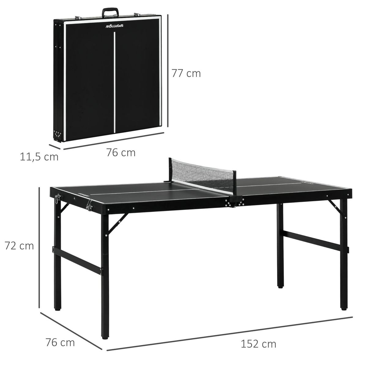 HOMCOM Mini table de ping pong pliable dim. 152 x 76 x 72 cm noir blanc
