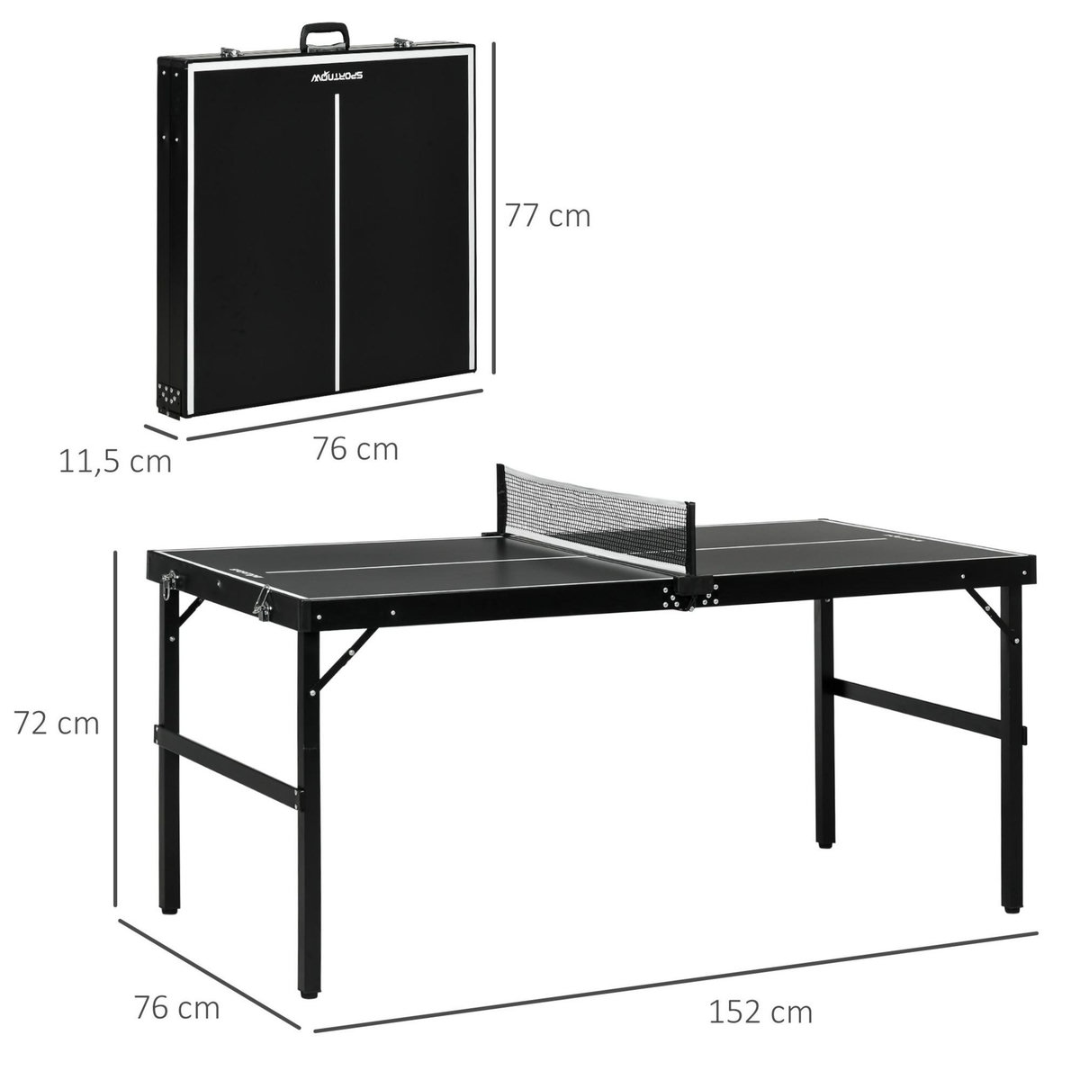 HOMCOM Mini table de ping pong pliable dim. 152 x 76 x 72 cm noir blanc