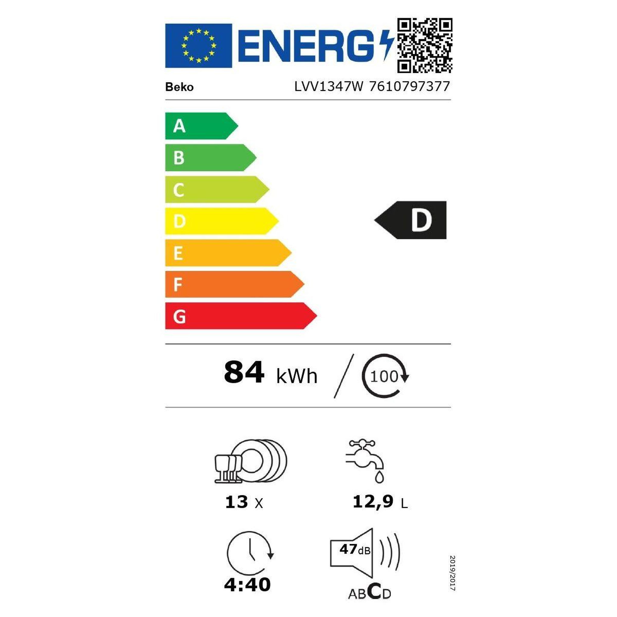 Voir la diapositive 6 : Beko Lave vaisselle 60 cm LVV1347W