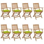 VIDAXL Chaises pliables de jardin lot de 8 avec coussins Bois d'acacia