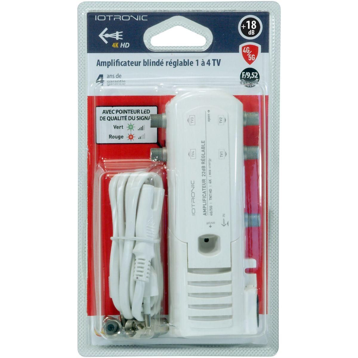 TELEVES Amplificateur TV intérieur 4 TV 18db réglable avec LED