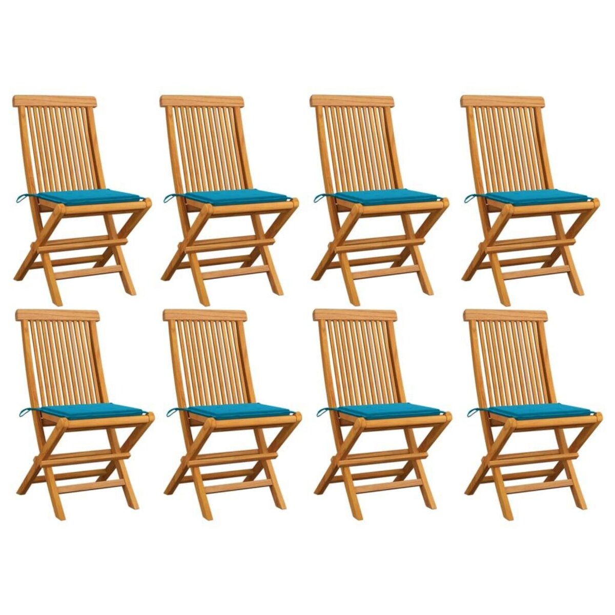 VIDAXL Chaises de jardin avec coussins bleu 8 pcs Bois de teck massif