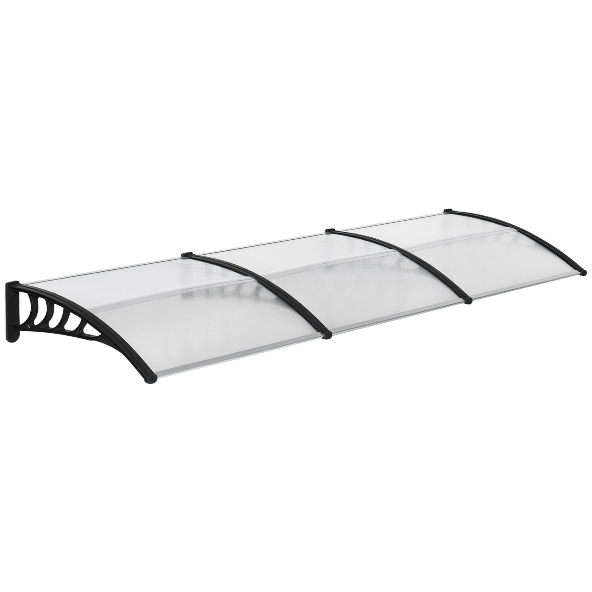 OUTSUNNY Auvent marquise de porte design voûté arrondi dim. 303L x 96l x 27H cm alu polycarbonate plastique noir