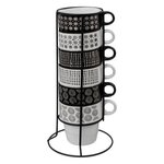 SECRET DE GOURMET Lot de 6 Mugs sur Rack  Ethnik  26cl Noir & Blanc