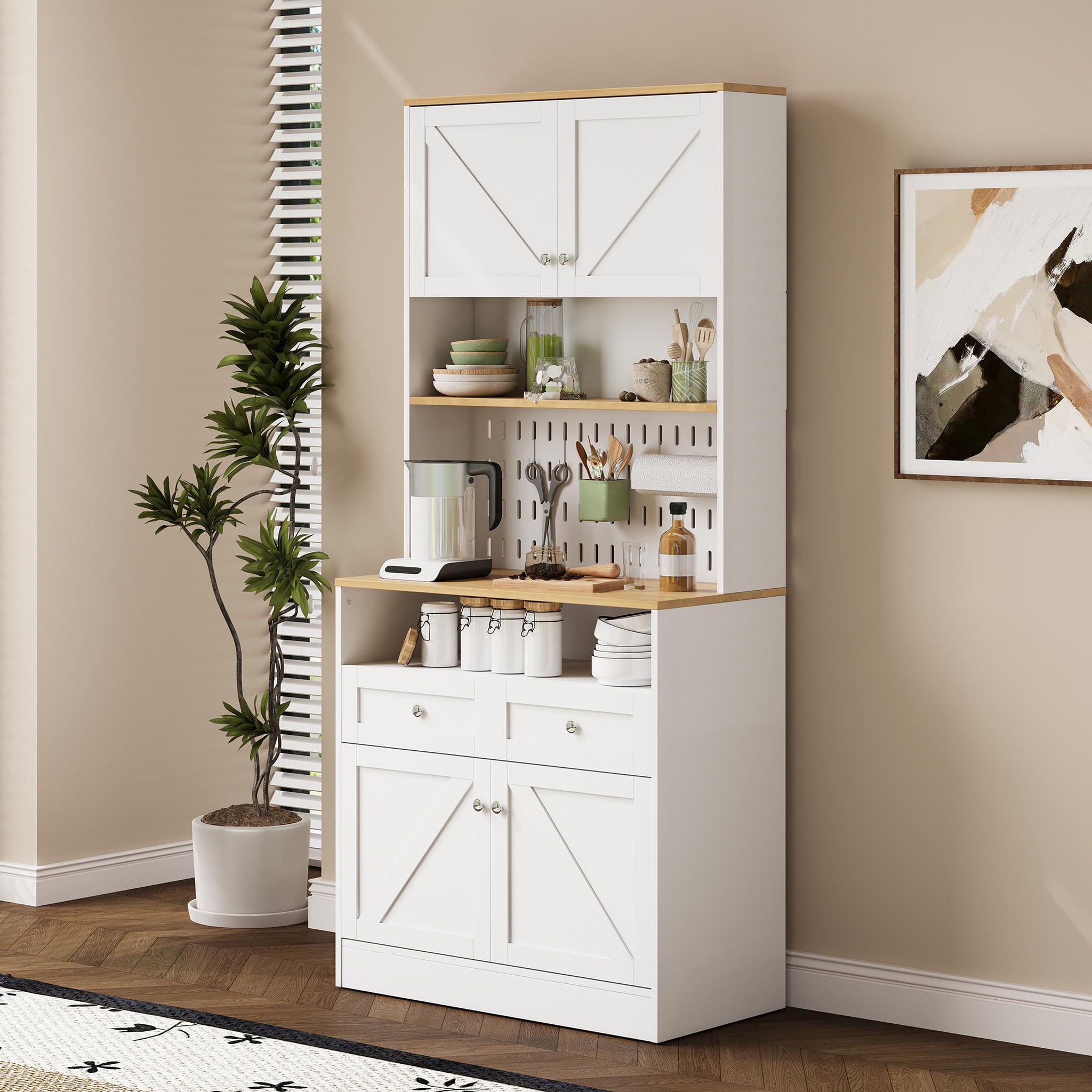 Voir la diapositive 5 : MERAX Buffet de cuisine 4 portes 2 tiroirs - 80 cm blanc+naturel mdf