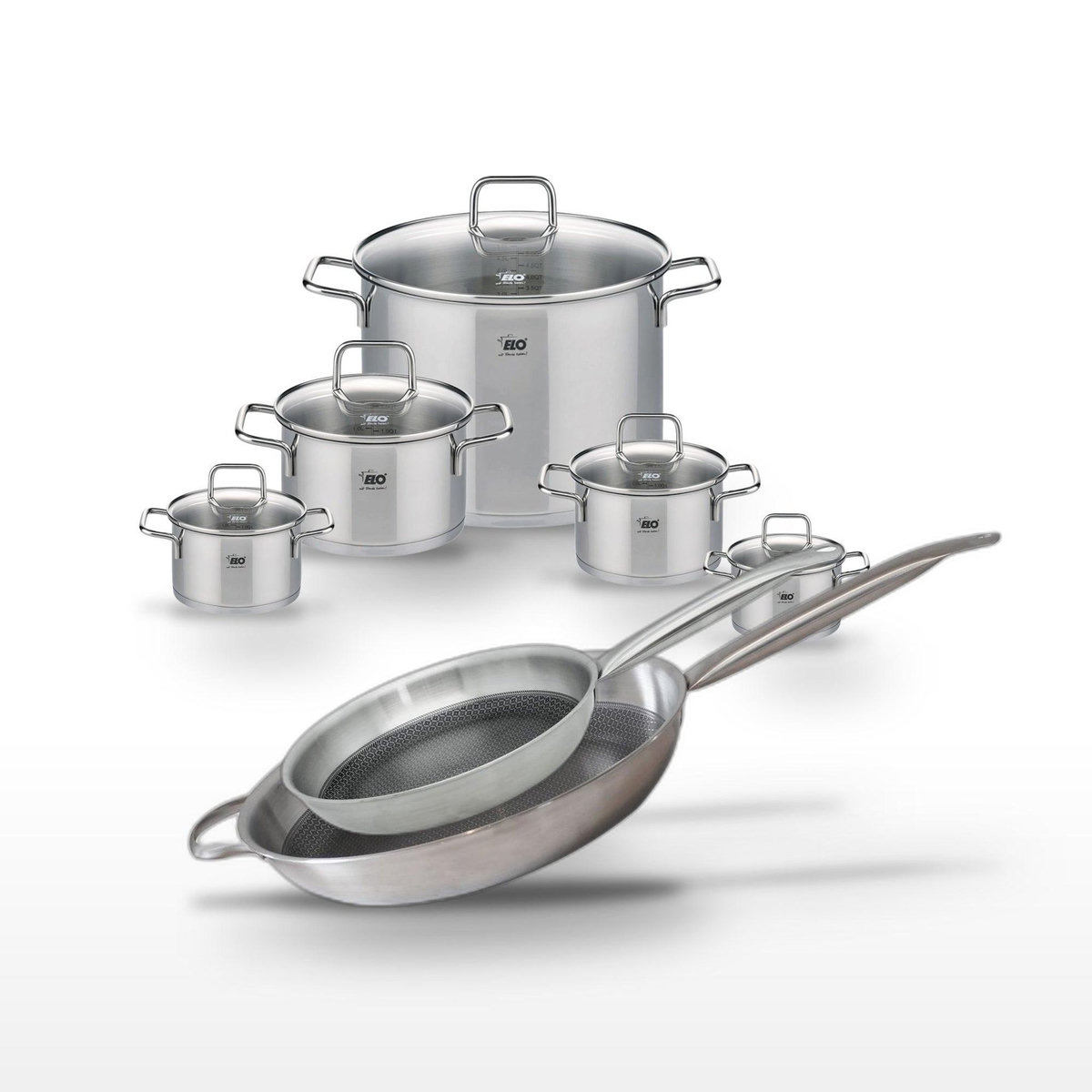 ELO Lot de 5 Faitouts Elo Relief Solution et 2 Poêles 28/32 cm