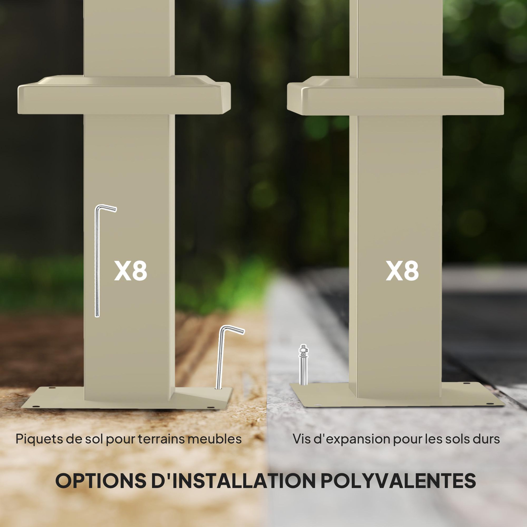 Voir la diapositive 6 : OUTSUNNY Pergola rétractable 3 x 3 m acier époxy beige polyester haute densité 180 g/m² UPF30+ kaki