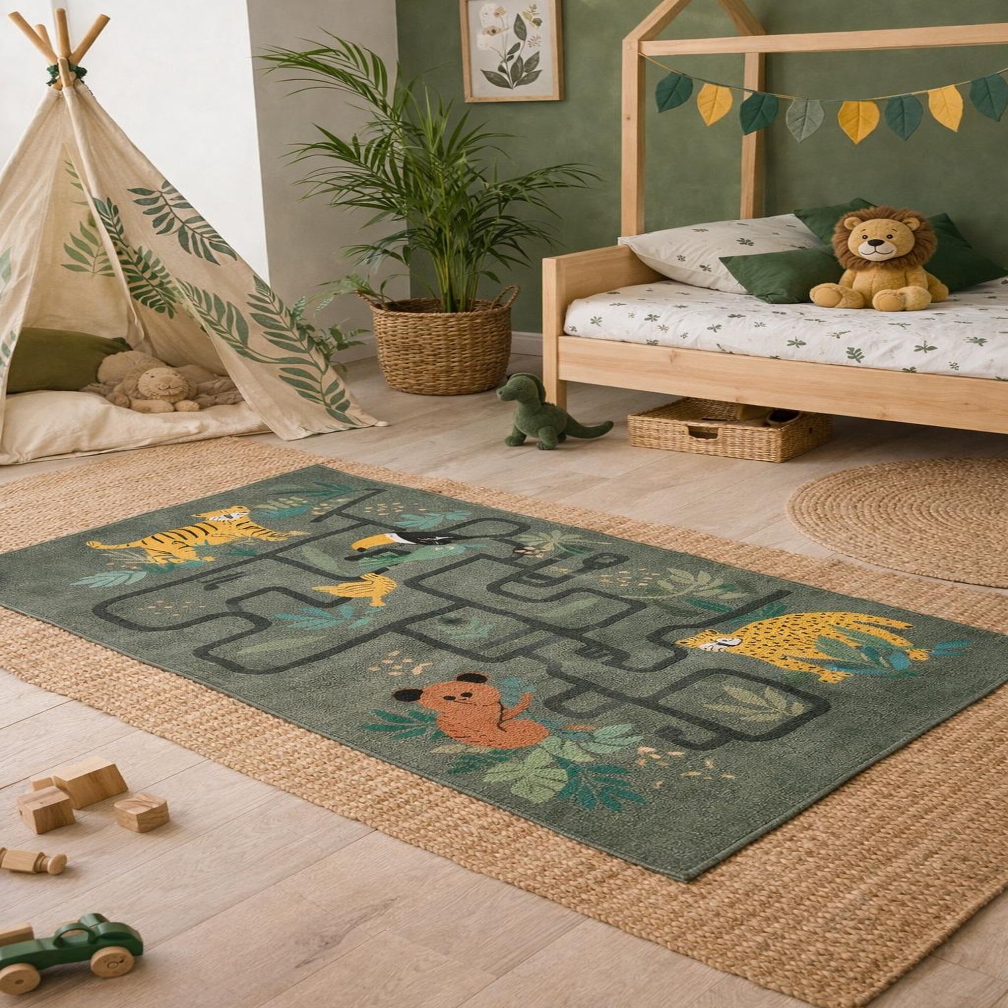 Voir la diapositive 2 : Eden Tapis enfant animaux jungle circuit
