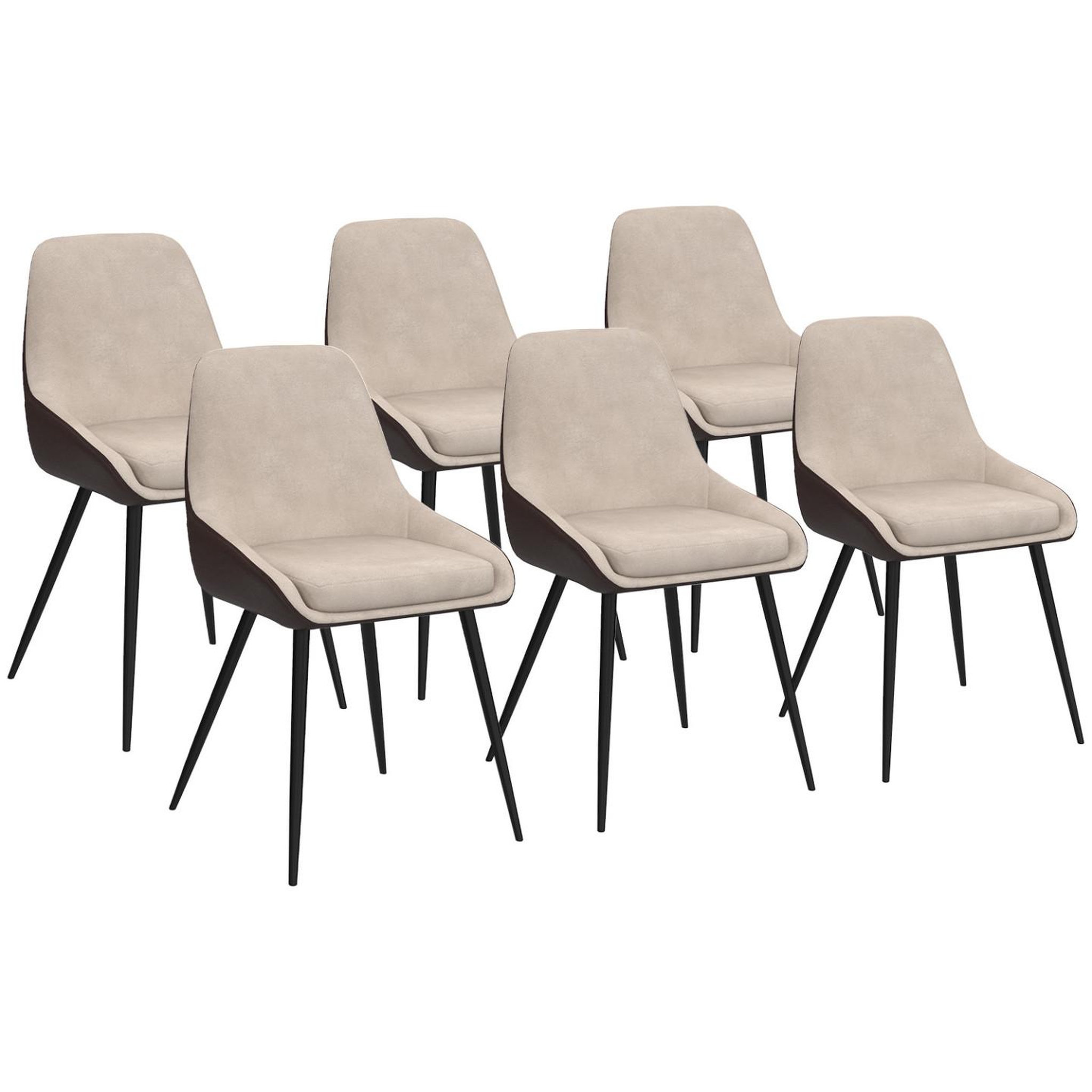 ID MARKET Lot de 6 chaises thalya bi-matière en tissu et pu marron et taupe pour salle à manger