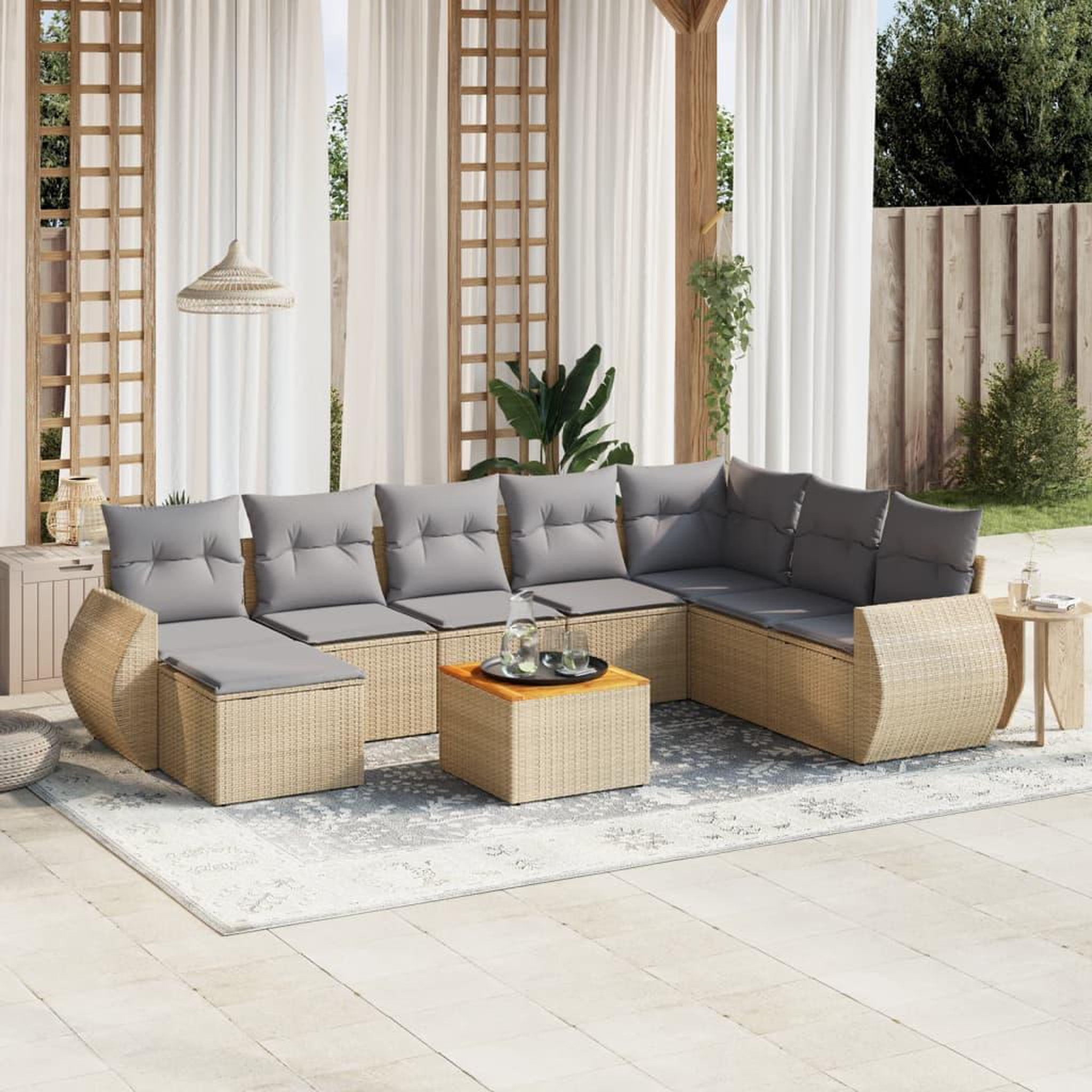 VIDAXL Salon de jardin avec coussins 9 pcs beige resine tressee
