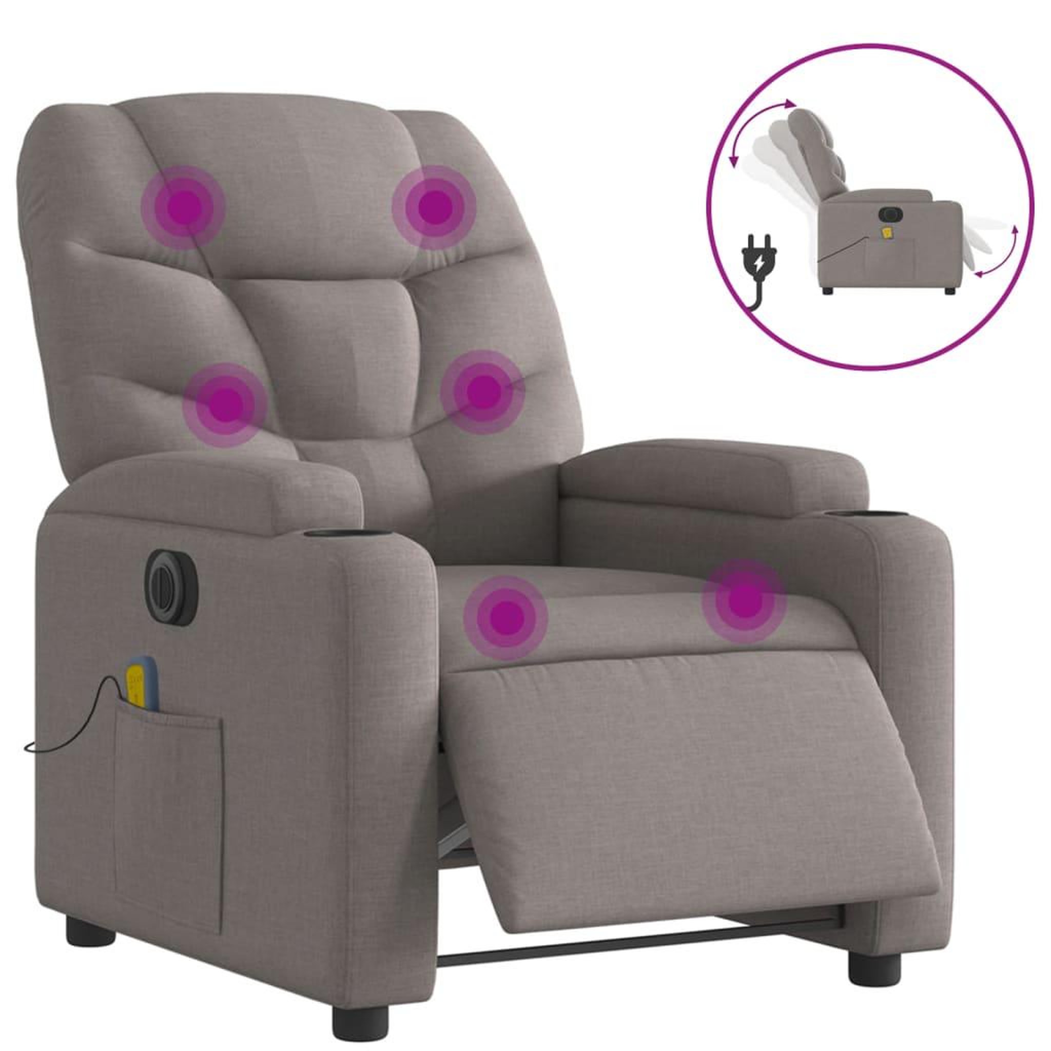 Voir la diapositive 2 : VIDAXL Fauteuil de massage inclinable electrique Taupe Tissu