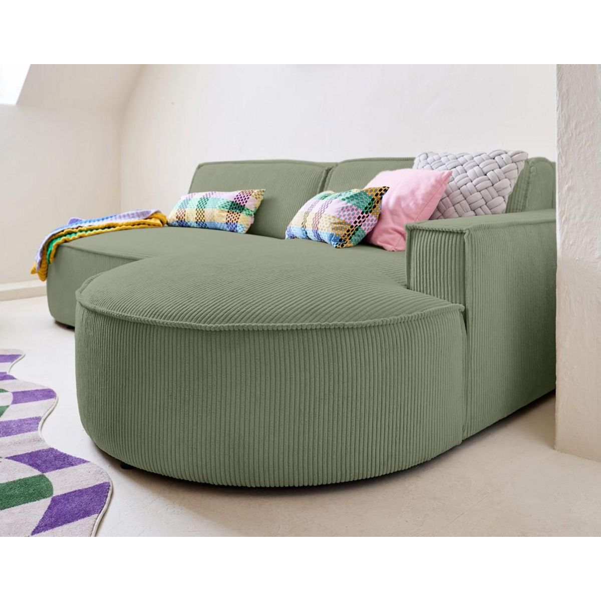 LISA DESIGN Spiaggia - canapé d'angle droit - forme arrondie - 4 places - en velours côtelé