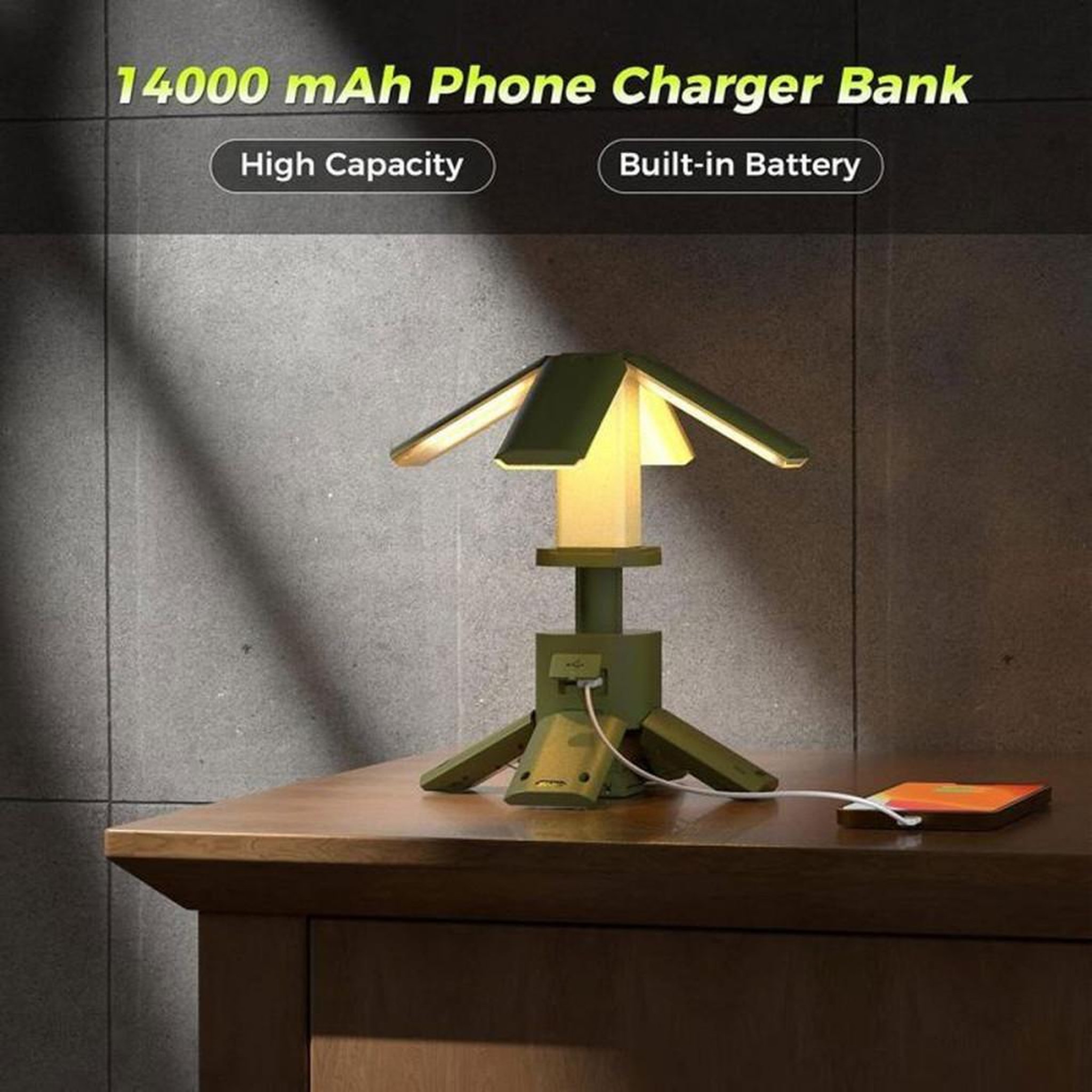 Voir la diapositive 4 : Lampe de camping rechargeable 14000 mAh 6000 lumens trépied télescopique magnétique étanche vert