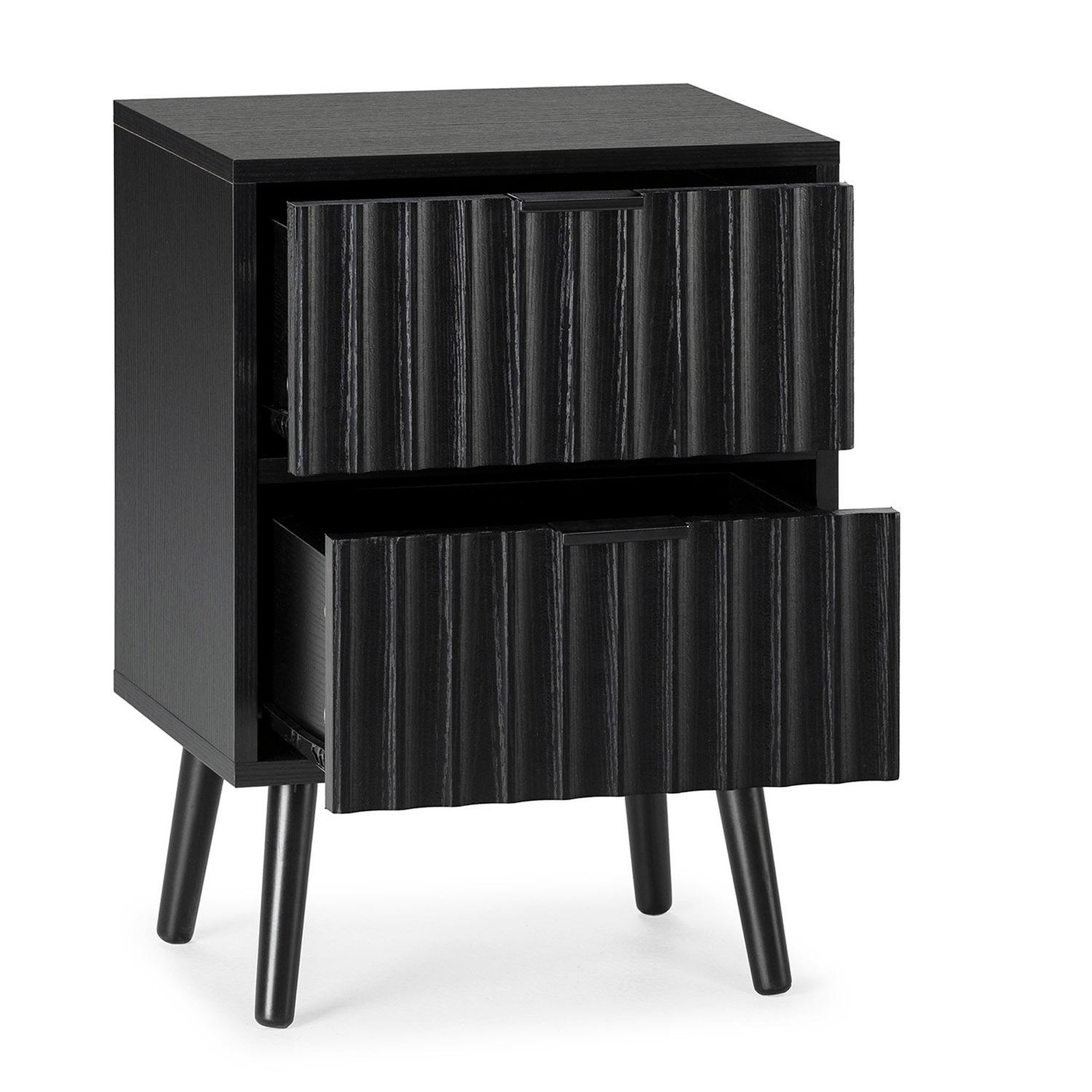 Voir la diapositive 3 : VS VENTA-STOCK Table de chevet Lluvia 2 tiroirs couleur noir
