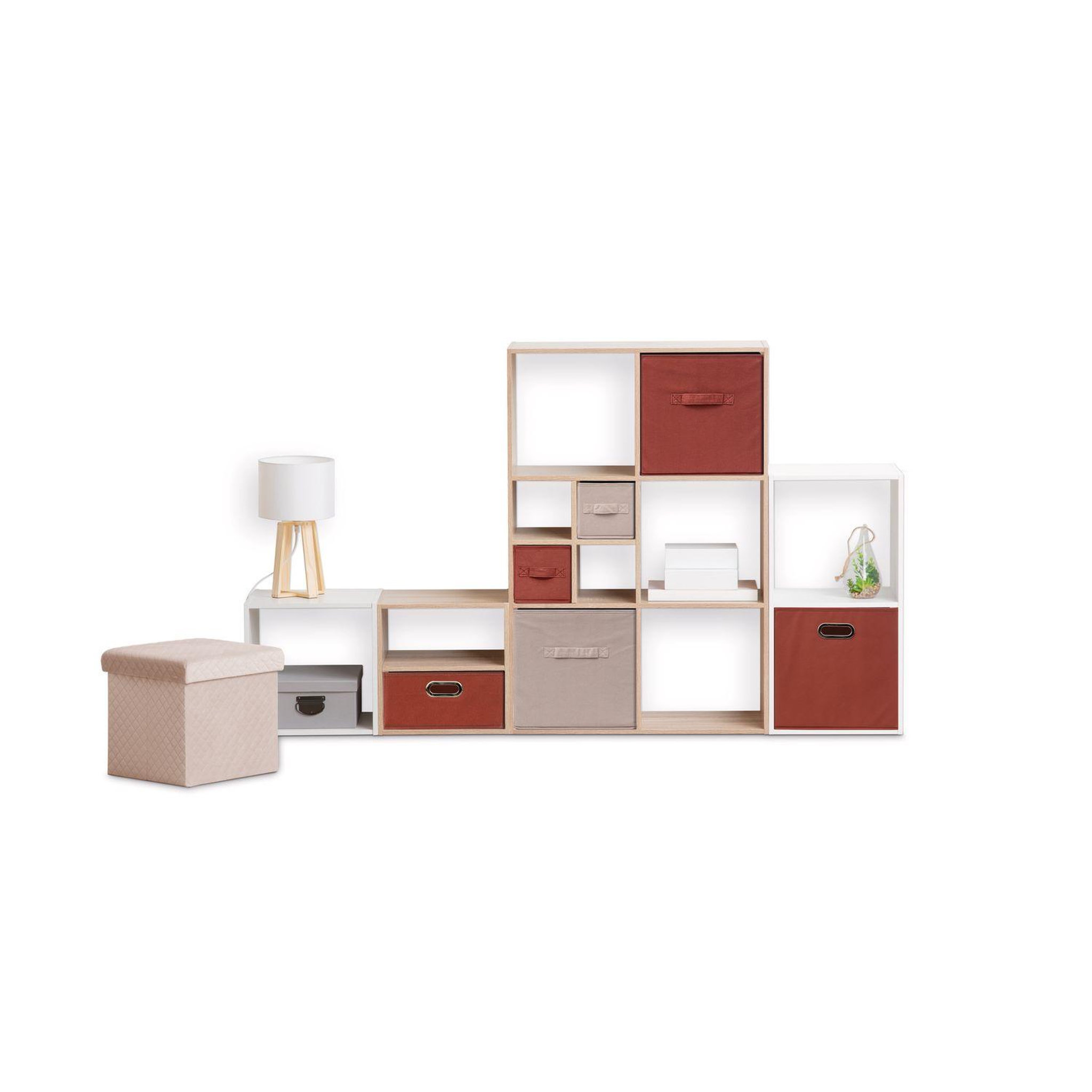 Voir la diapositive 2 : TOILINUX Lot de 6 boîtes de rangement en velours mix 'n modul - l.31 x l.31 x h.31 cm - terre de sienne