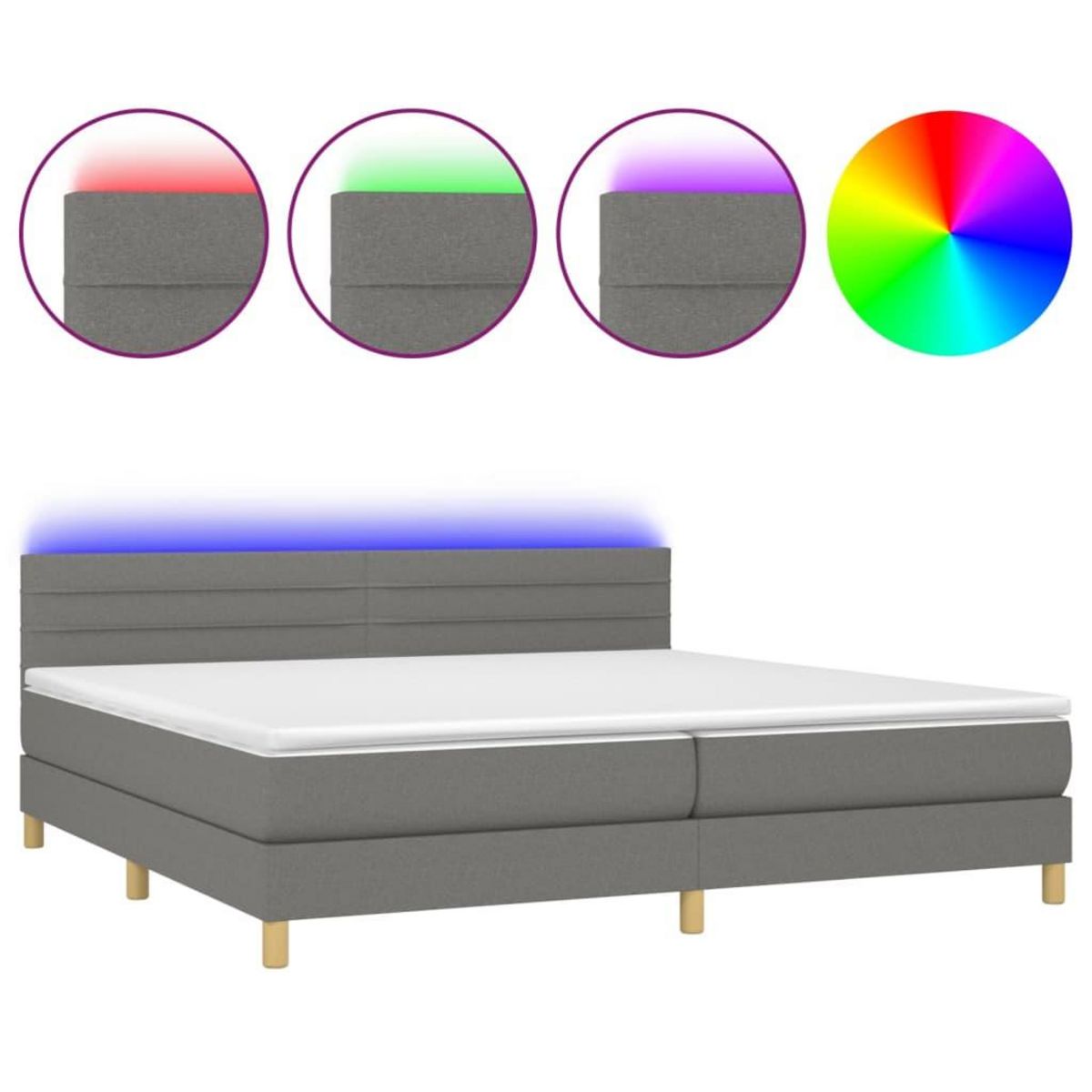 VIDAXL Sommier a lattes de lit et matelas et LED Gris fonce 200x200 cm