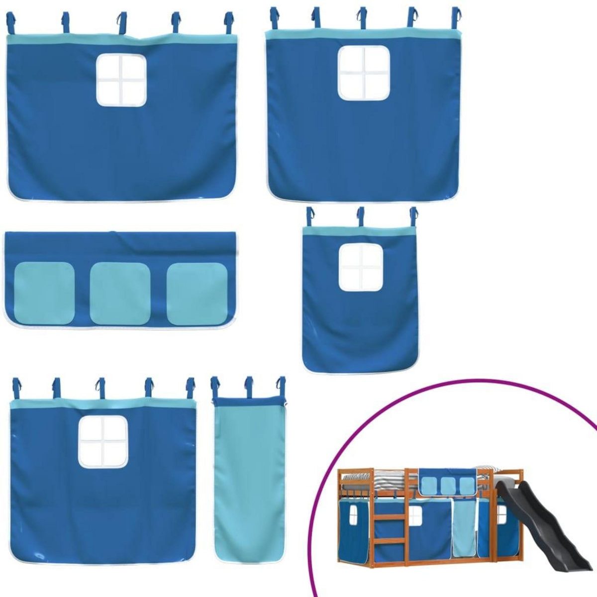 VIDAXL Lit superpose sans matelas avec toboggan et rideaux 90x200 cm