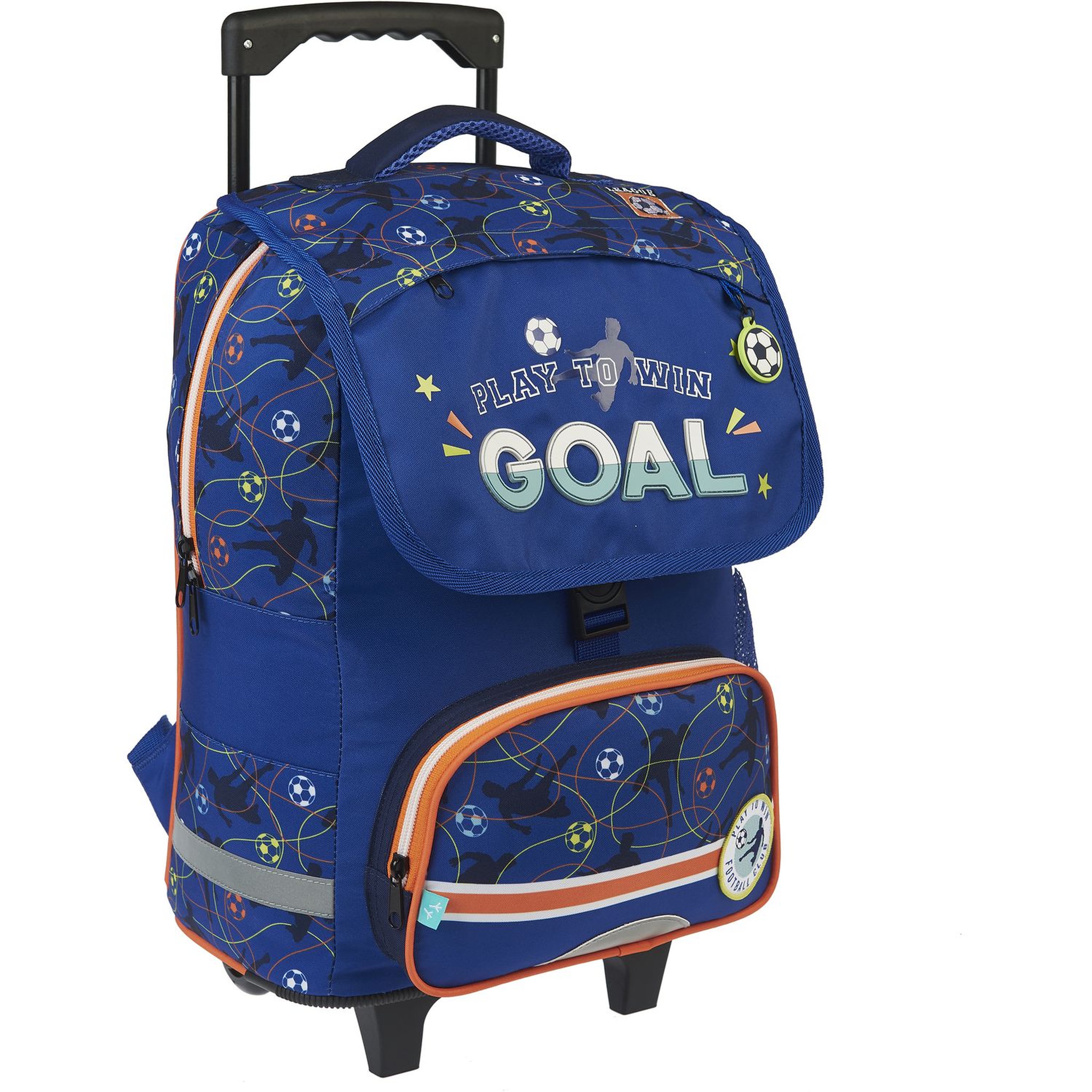 Voir la diapositive 2 : AUCHAN Sac à dos à roulettes bleu FOOTBALL