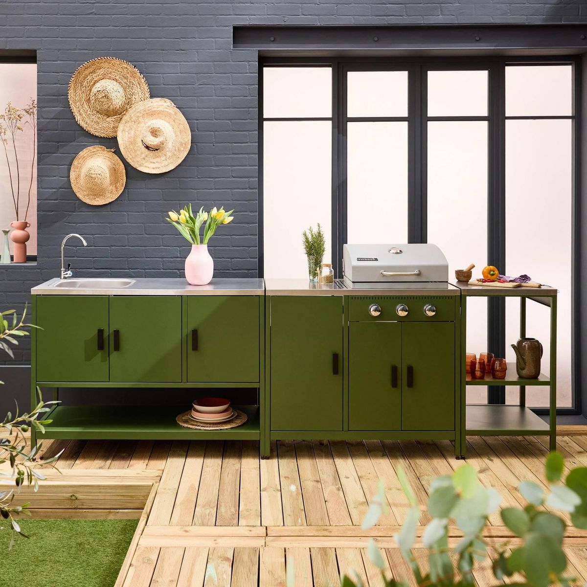 SWEEEK Cuisine extérieure Naxos 3 modules acier inoxydable avec barbecue gaz 3 brûleurs