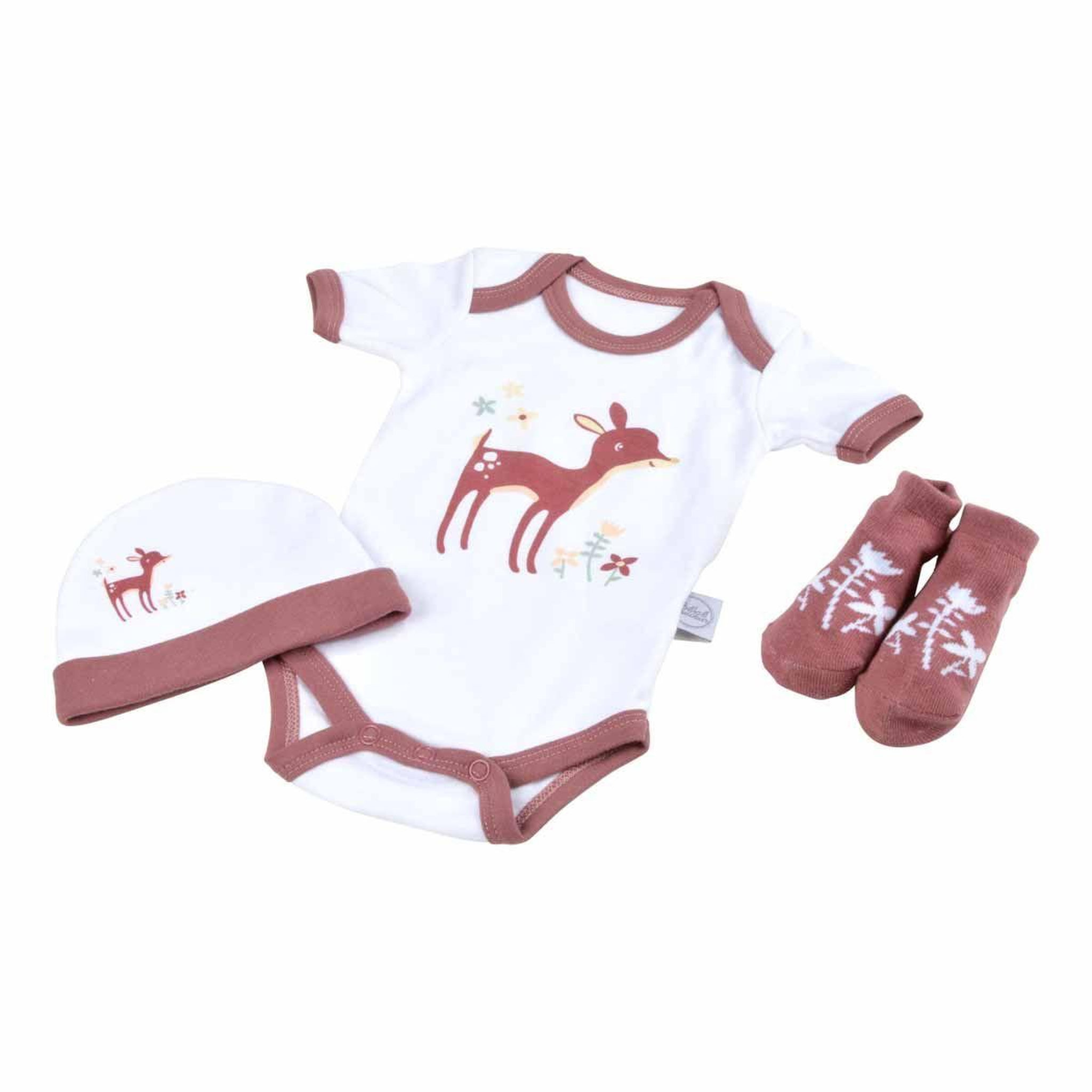 BEBE DOUCEUR Coffret naissance 3 pièces  faon  rose & blanc