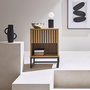 Voir la diapositive 2 : SWEEEK Table de chevet style contemporain avec 1 tiroir effet bois rainuré (système d'ouverture par pression) et 1 niche. piètement en métal noir