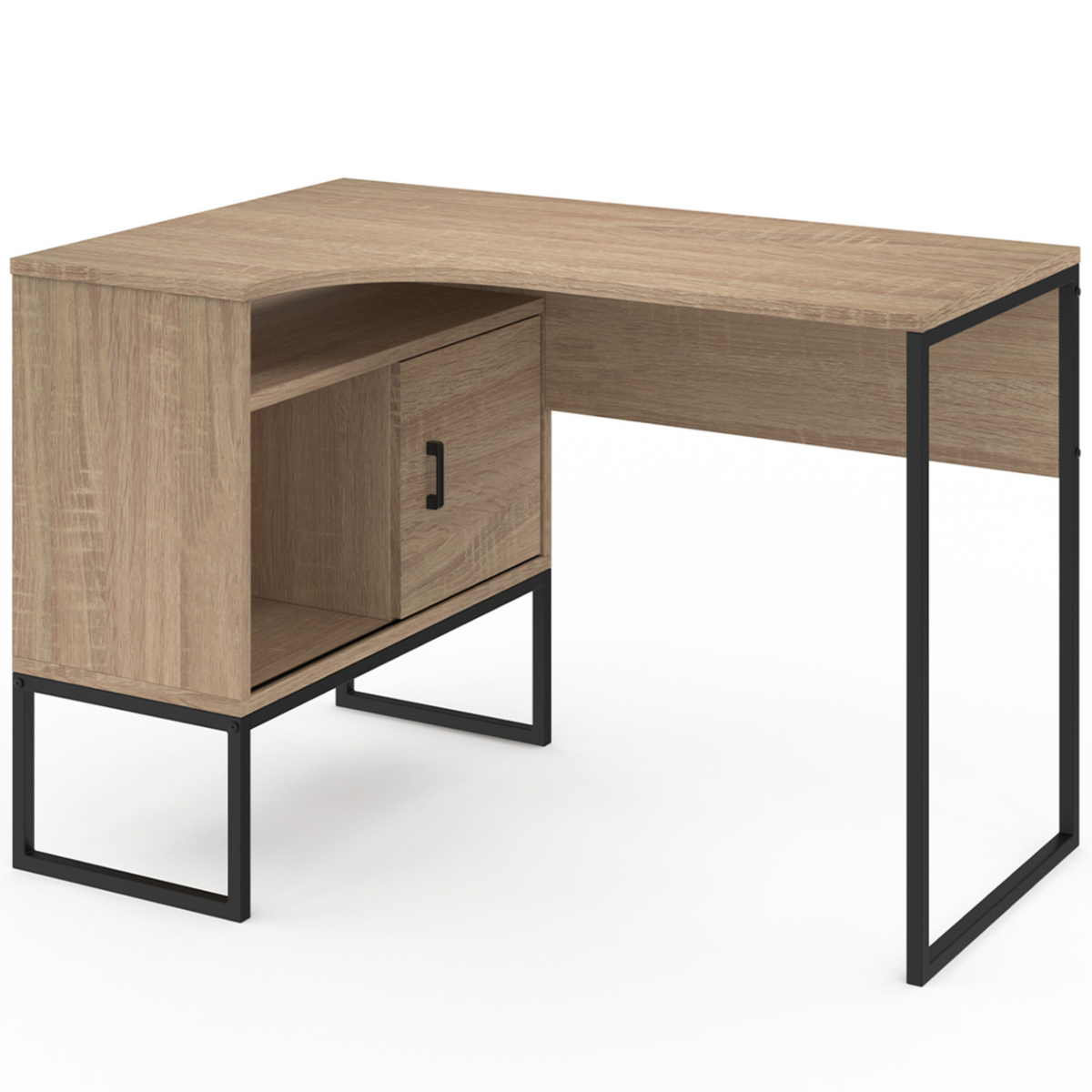 ID MARKET Bureau d'angle ROB façon hêtre et noir niche de rangement et porte design industriel