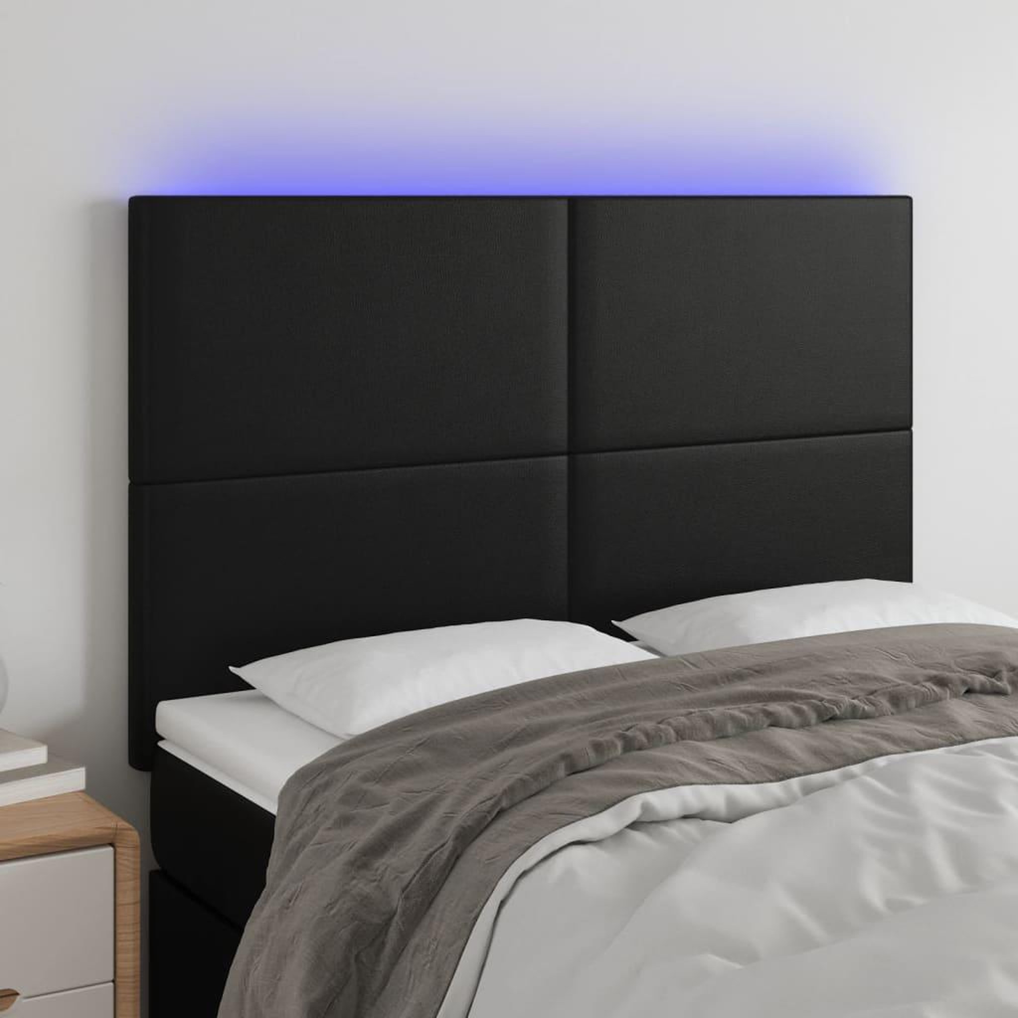 Voir la diapositive 1 : VIDAXL Tete de lit a LED Noir 144x5x118/128 cm Similicuir