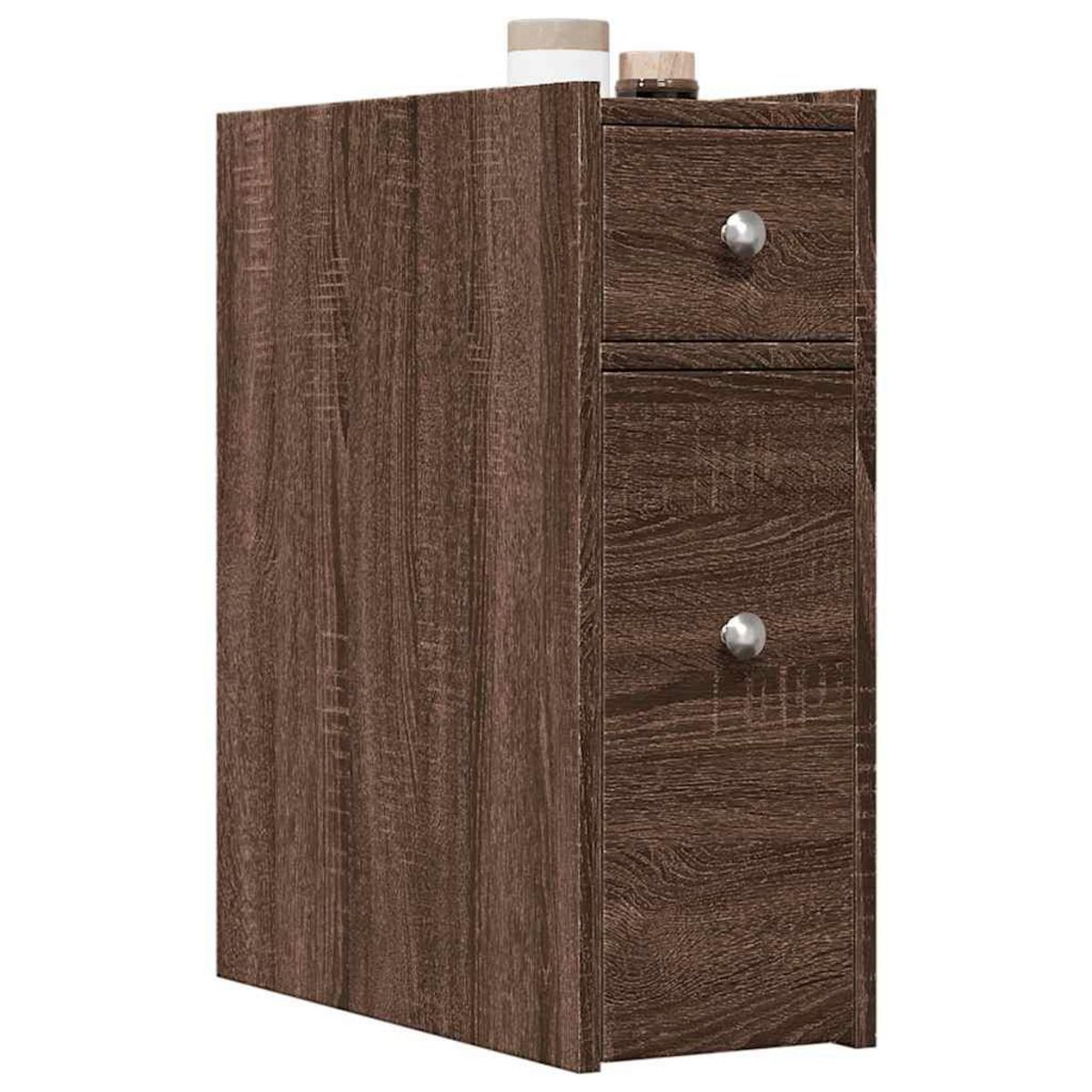 VIDAXL Armoire de salle de bain etroite avec roulettes chene marron