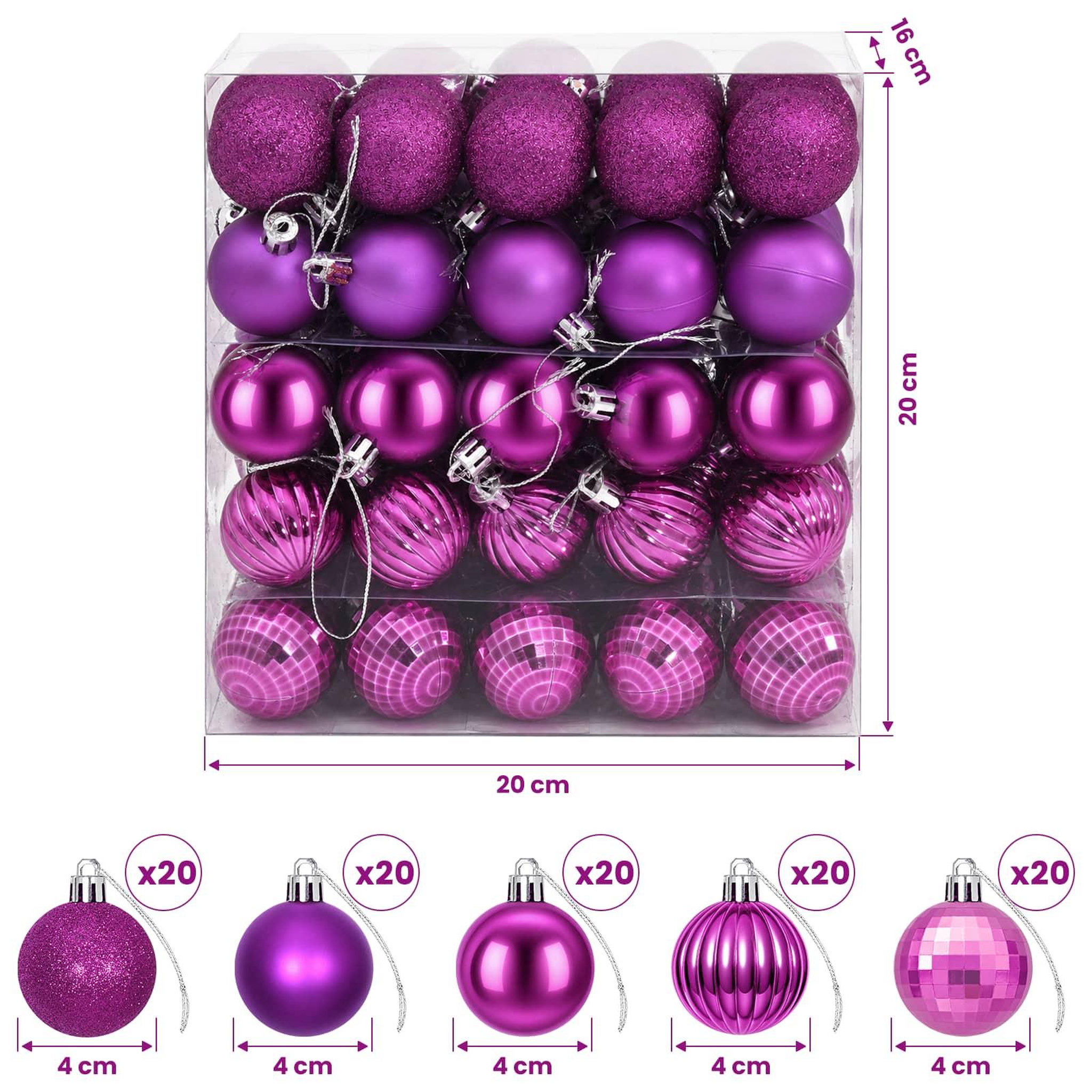 Voir la diapositive 3 : VIDAXL Ensemble de boules de Noël 100 pc Lilas 4 cm Polystyrene