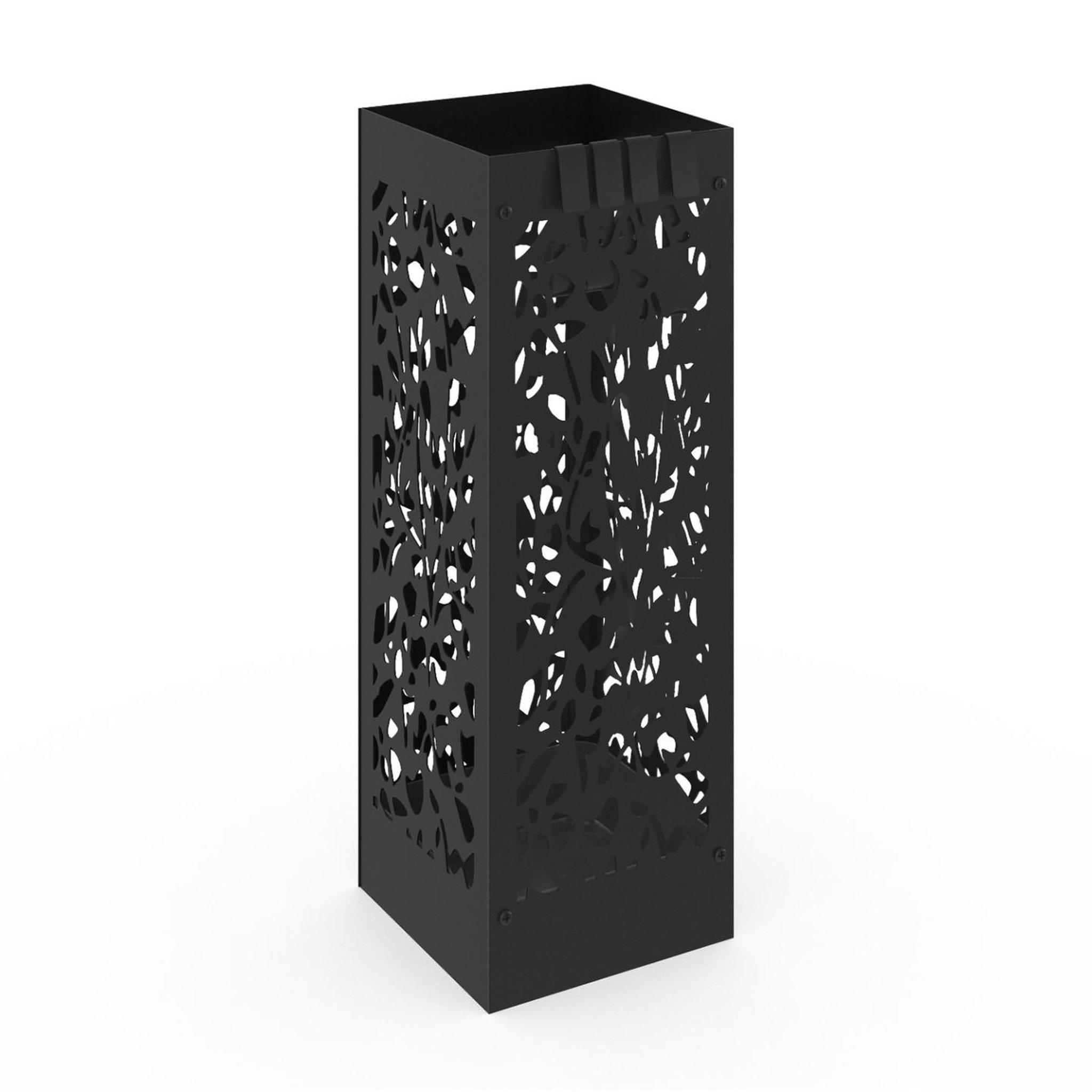 Voir la diapositive 1 : ID MARKET Porte parapluie FLOWER carré en acier noir hauteur 45 cm