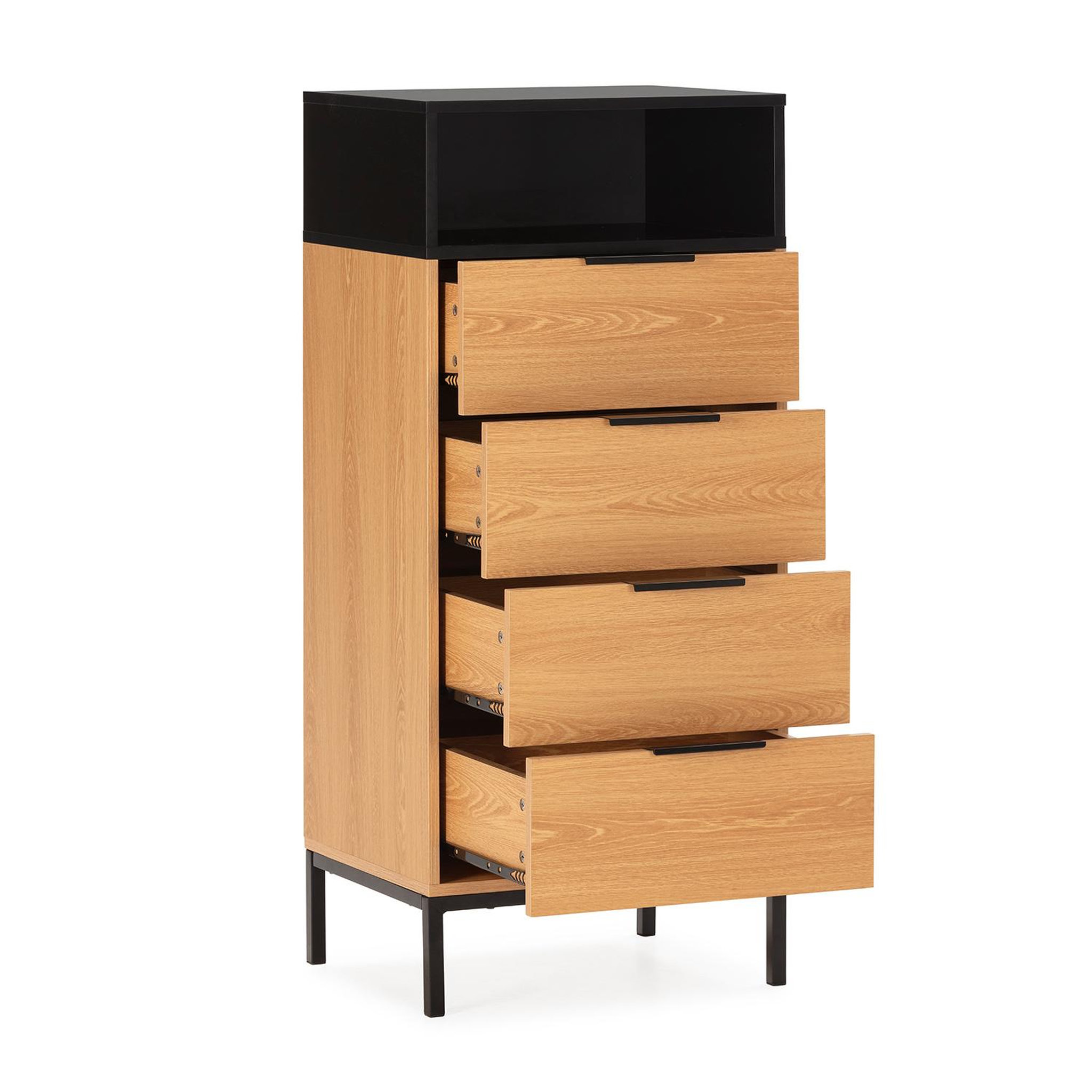 Voir la diapositive 3 : VS VENTA-STOCK Commode haute Nieve 4 tiroirs couleur Chêne