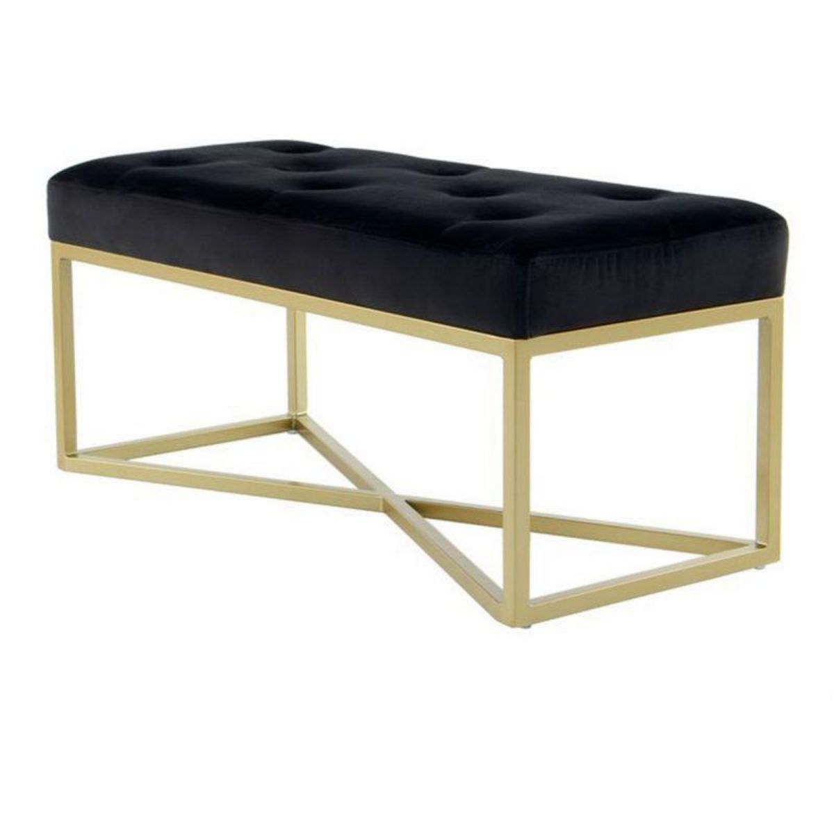 Paris Prix Banc Design Velours  Cameron  90cm Noir & Or