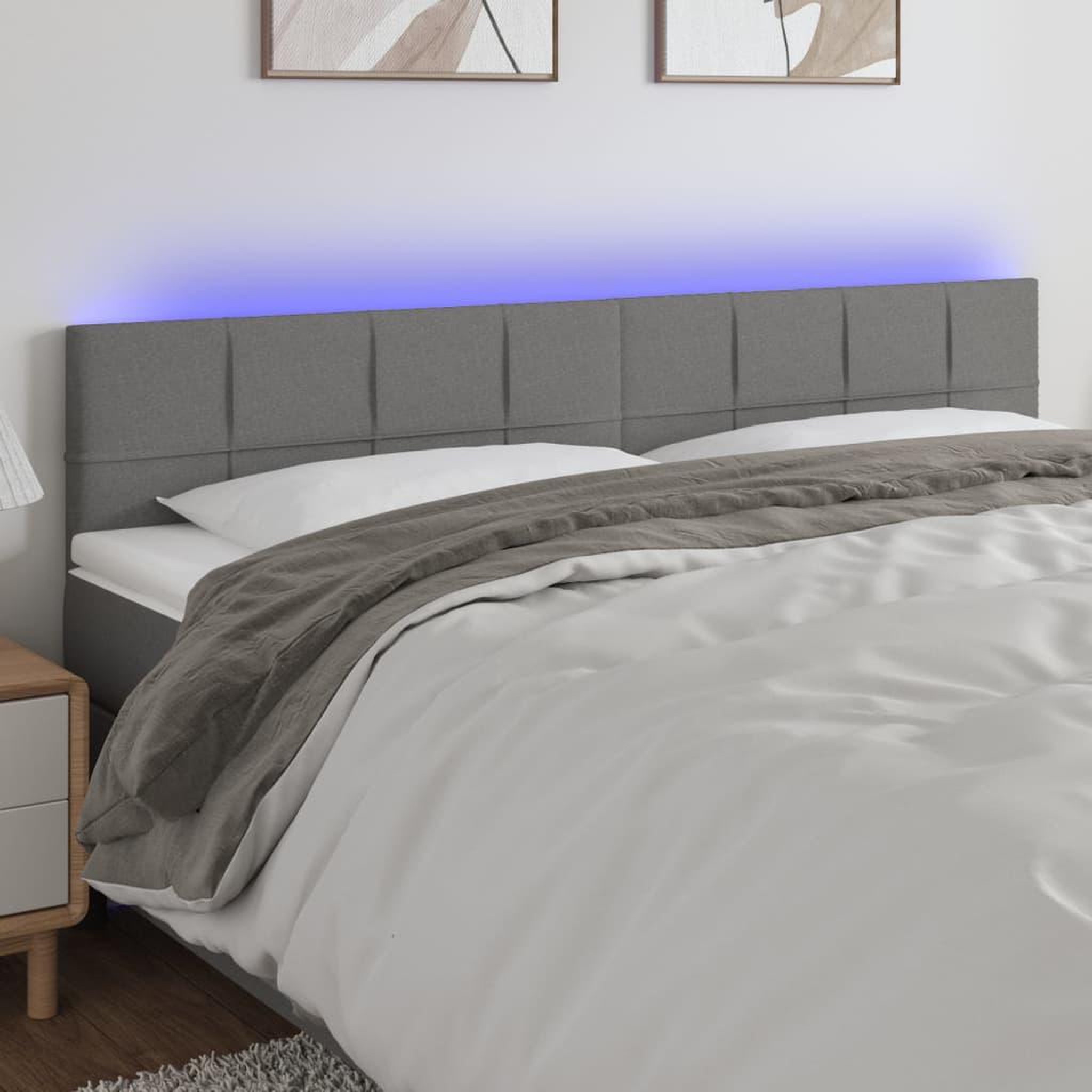 Voir la diapositive 1 : VIDAXL Tete de lit a LED Gris fonce 200x5x78/88 cm Tissu