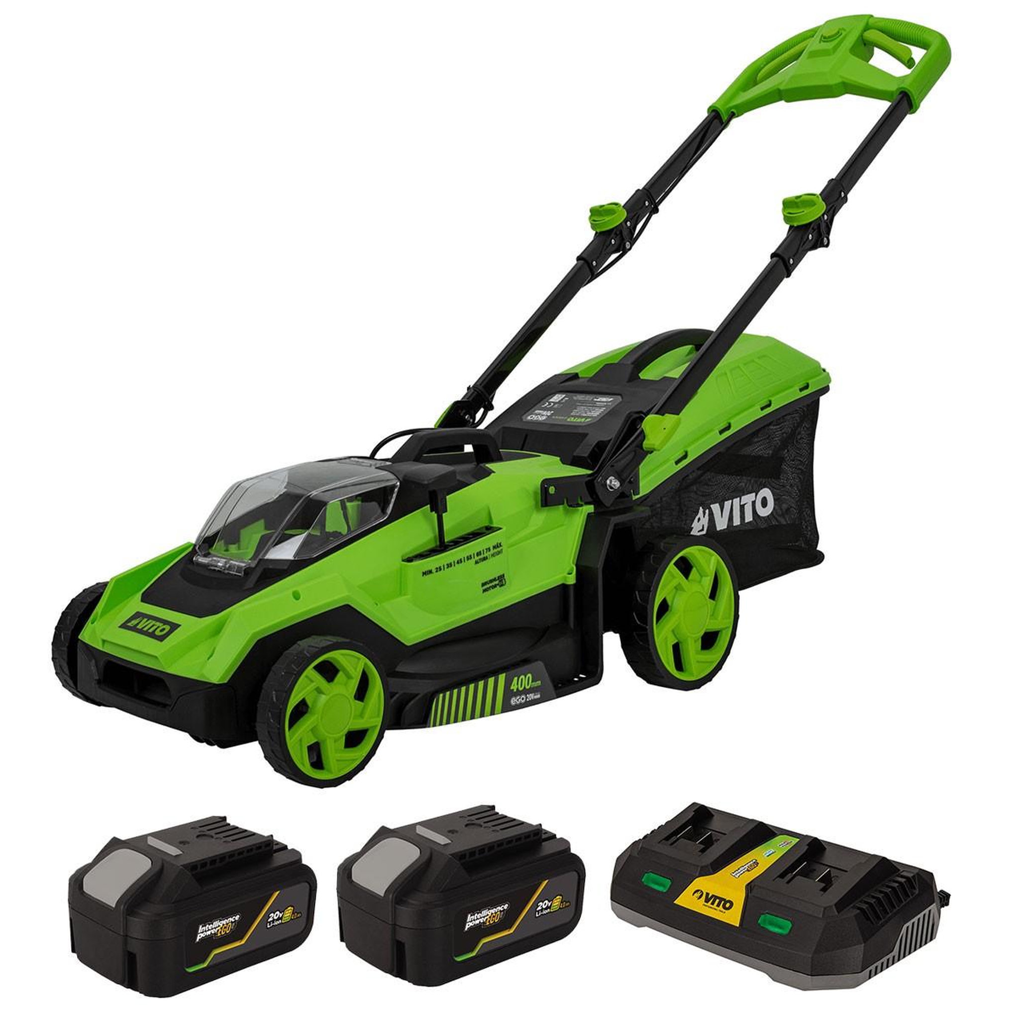 VITO Tondeuse à gazon 40v -2 batteries lithium 4.0ah chargeur double moteur brushless 600m2 vito