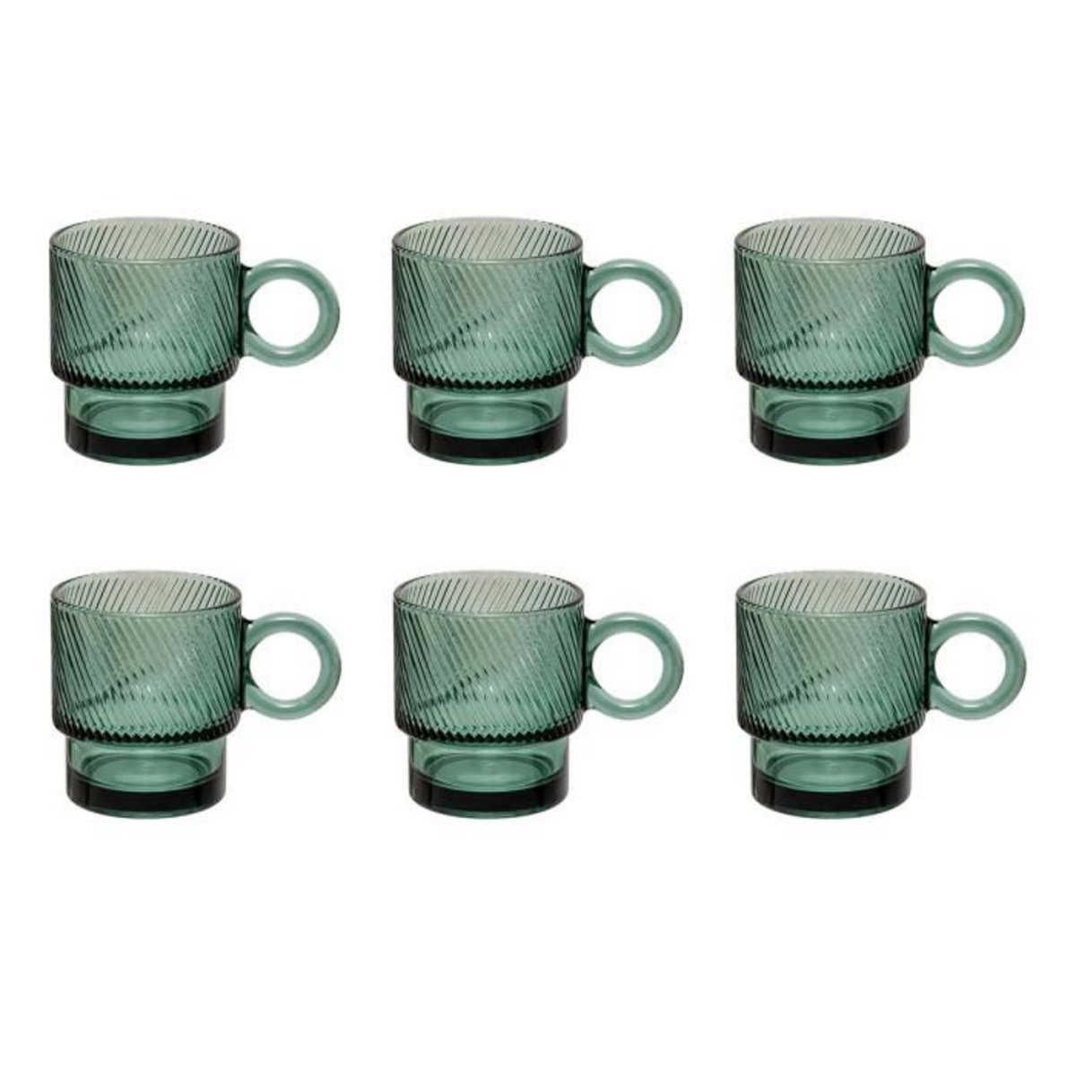 SECRET DE GOURMET Lot de 6 Mugs en Verre  Lorène  30cl Émeraude