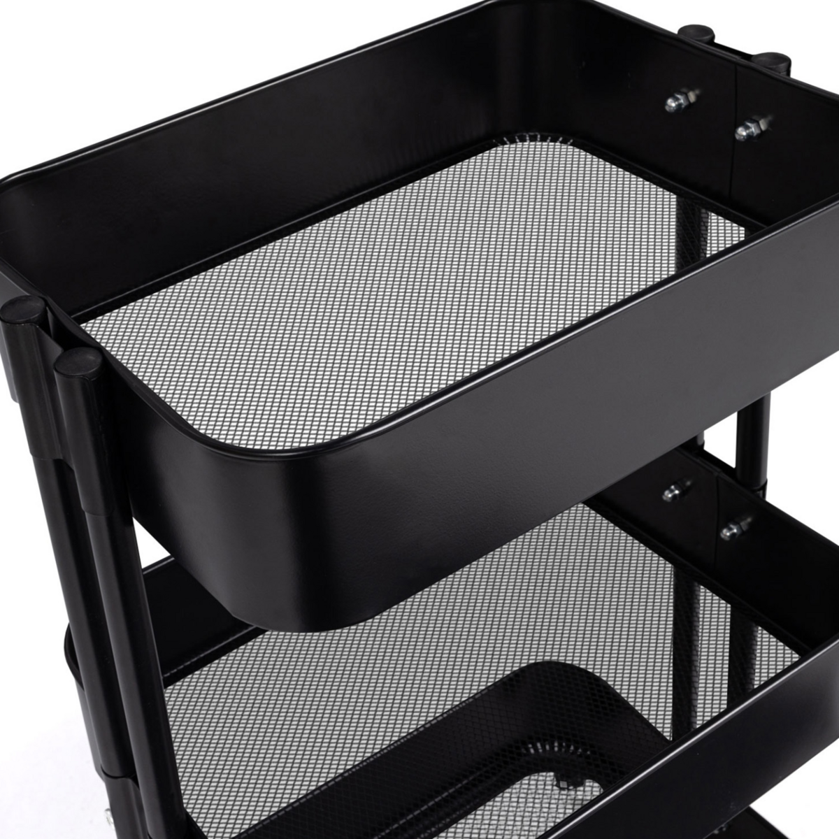 ID MARKET Chariot 3 niveaux desserte étagère de rangement à roulettes acier noir