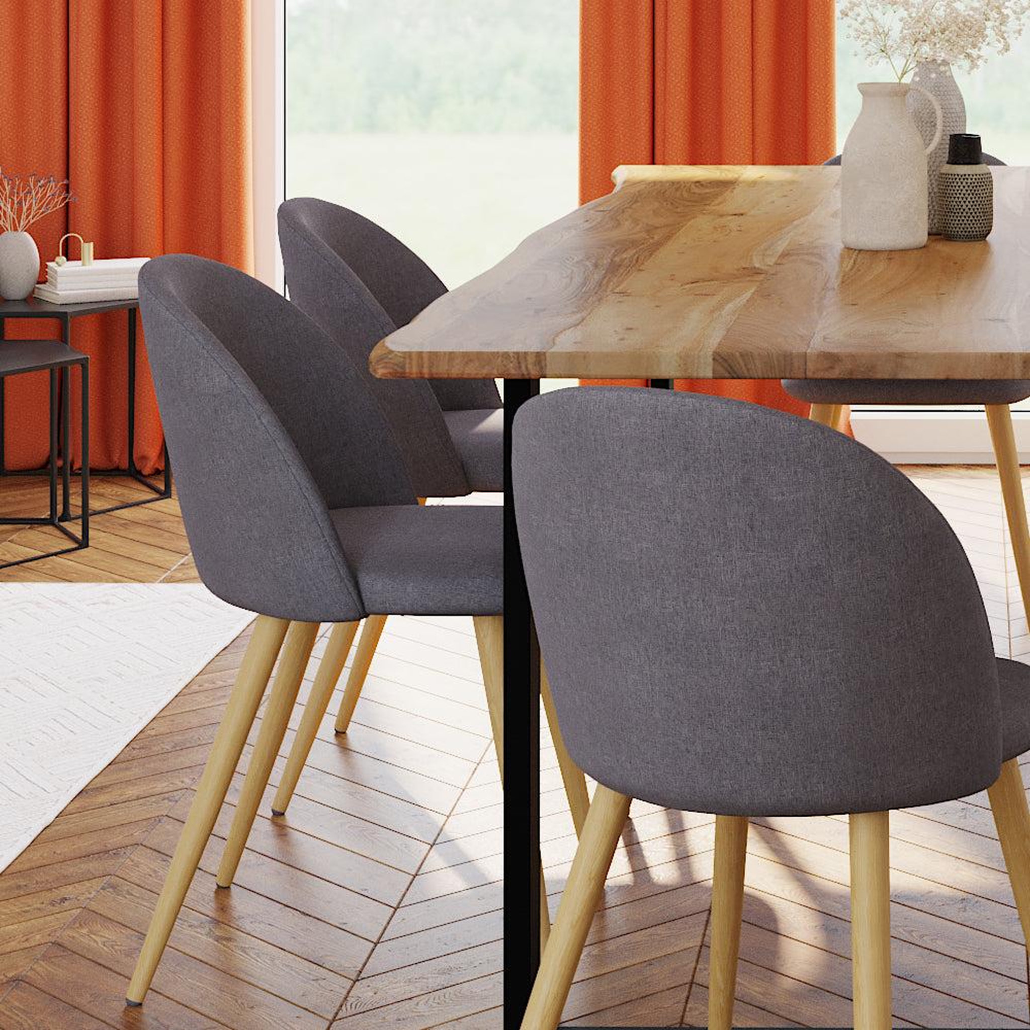 Voir la diapositive 5 : MAISON PAVANE Lot de 2 chaises en tissu gris foncé et pieds en métal-cozy