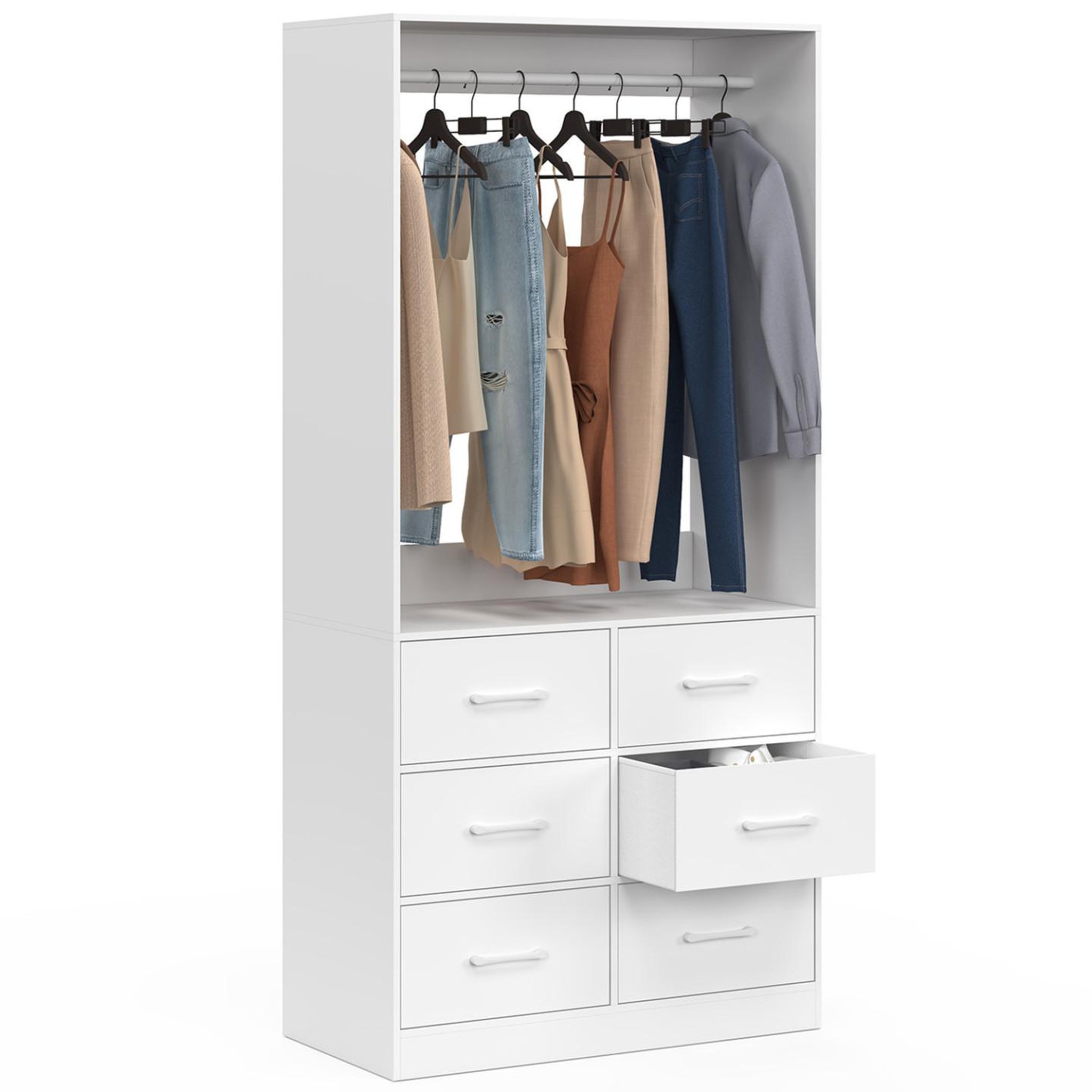 ID MARKET Dressing penderie l. 80 cm uppah avec 6 bacs en tissu blanc