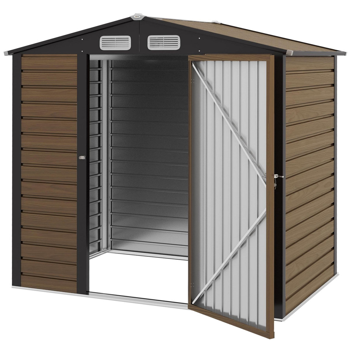 OUTSUNNY Abri de jardin cabanon dim. 190L x 131l x 188H cm porte verrouillable ventilations tôle acier ondulé marron