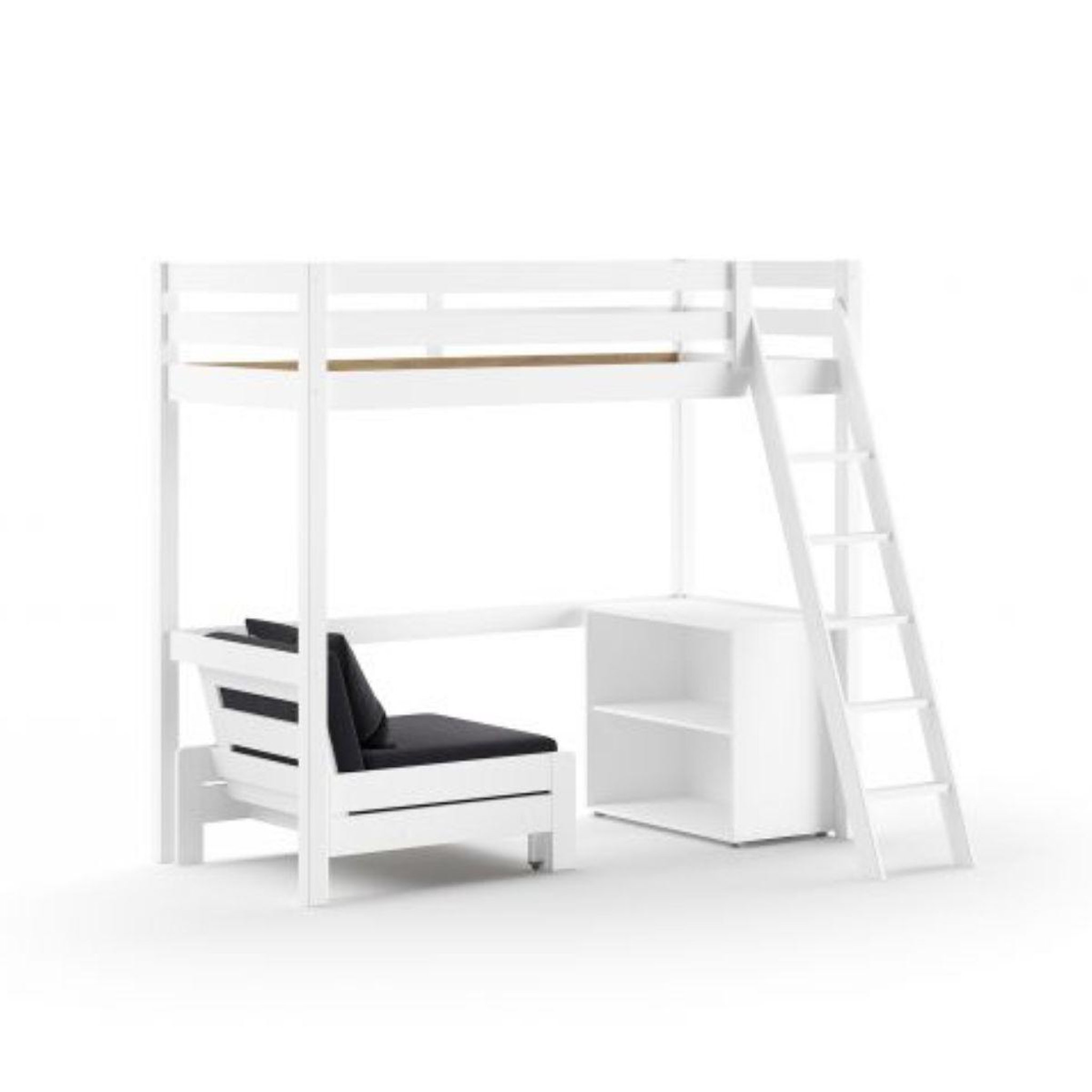 Vipack Lit haut avec fauteuil et bibliothèque blanc