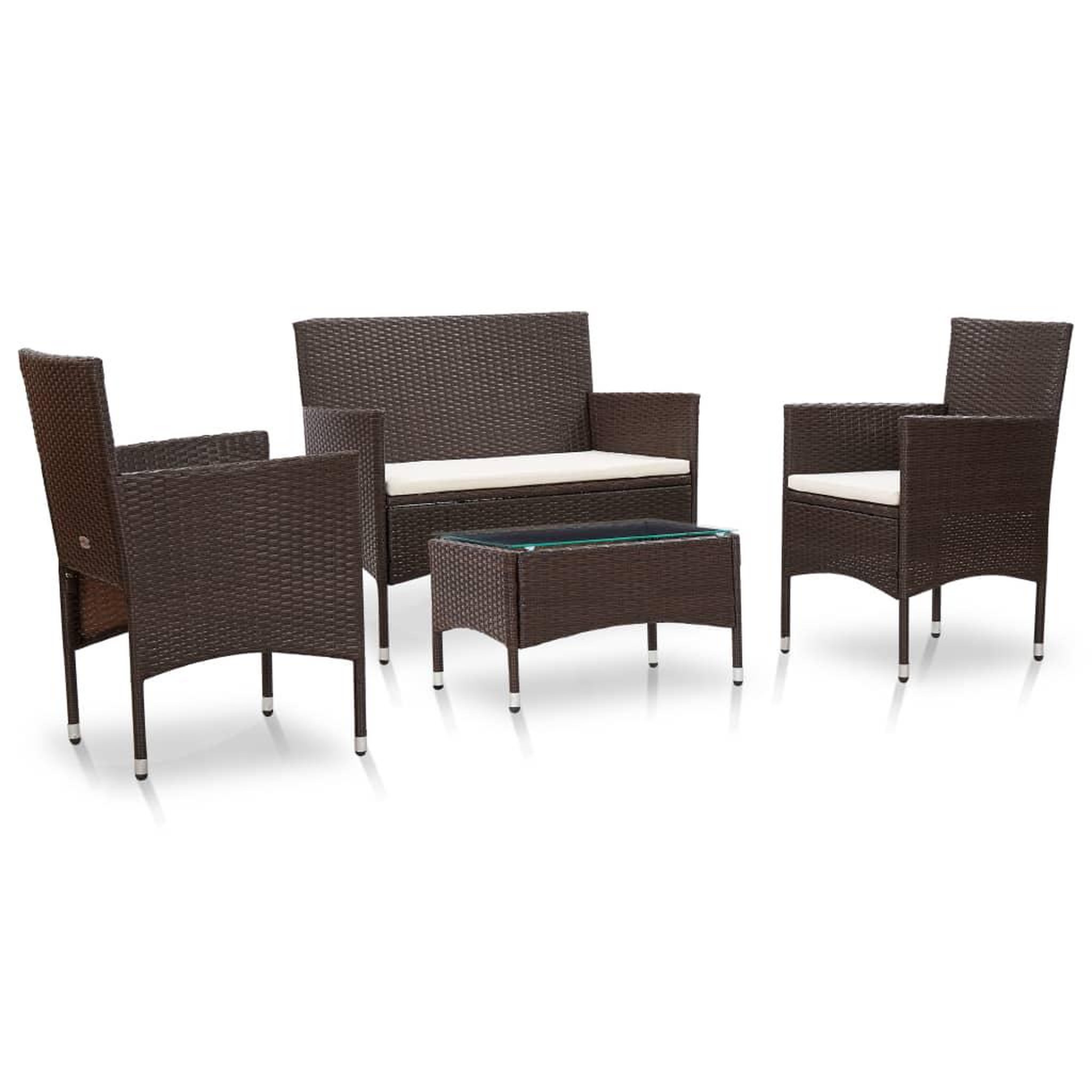 Voir la diapositive 1 : VIDAXL Salon de jardin 4 pcs avec coussins Resine tressee Marron