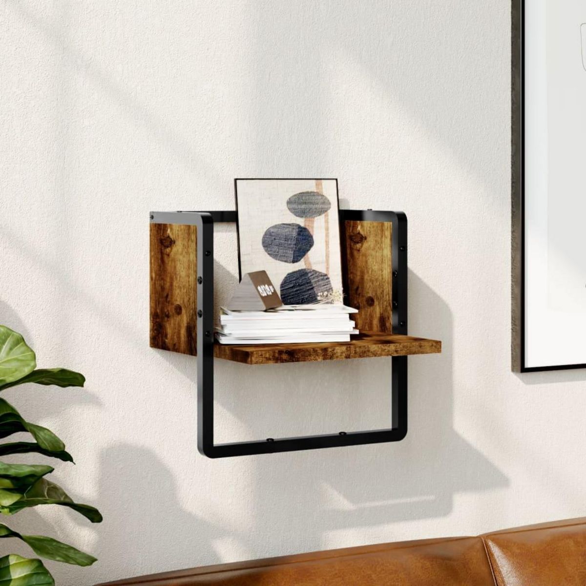 VIDAXL Etagere murale avec barre chene fume 30x25x30 cm