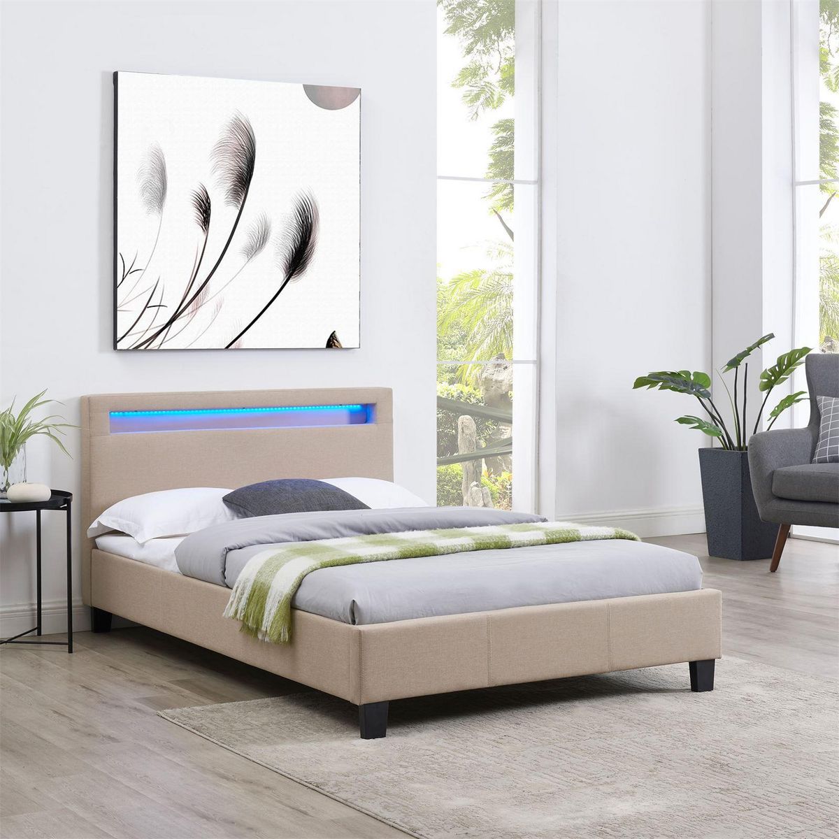 IDIMEX Lit LED simple MARISELA 120x190 cm, avec sommier, revêtement tissu