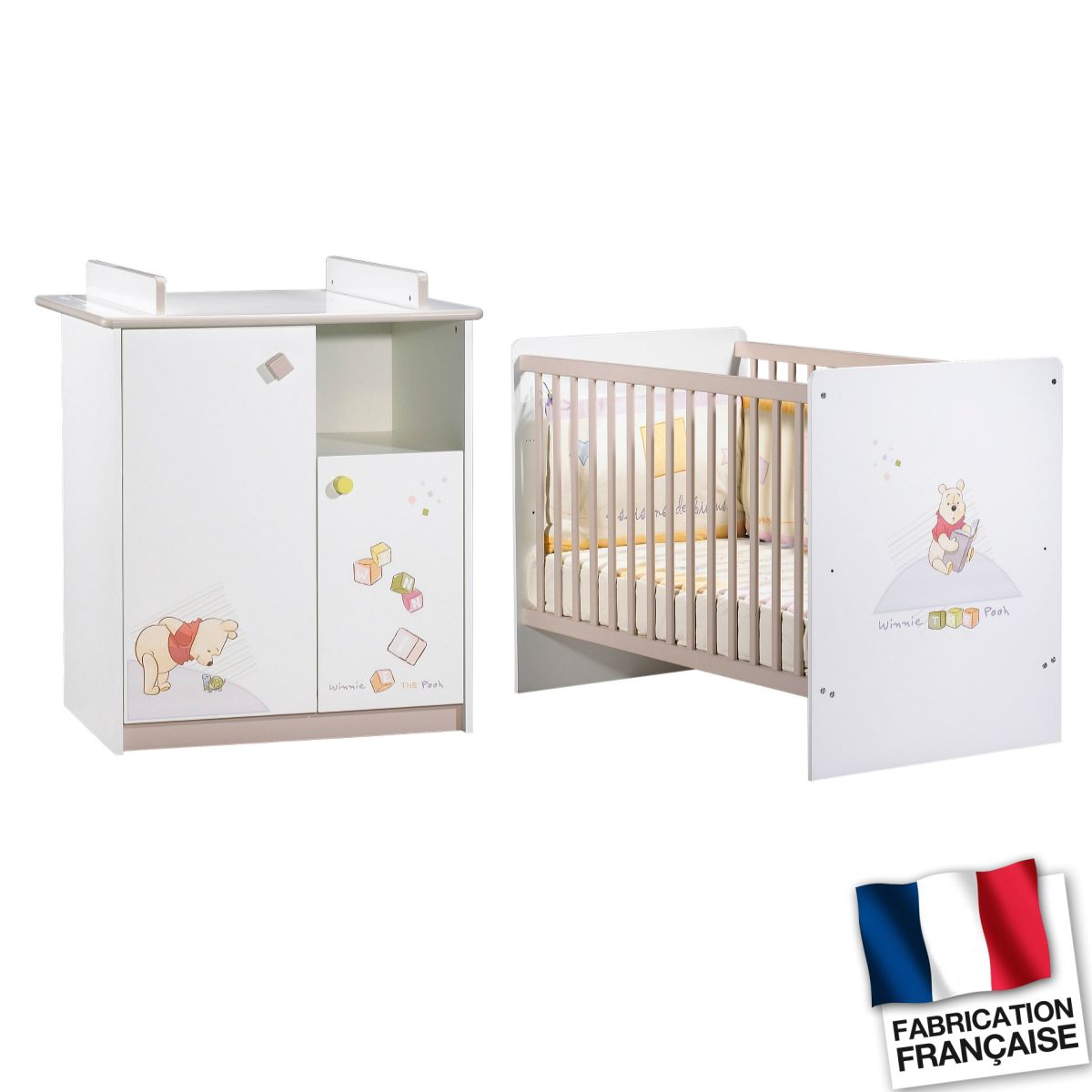 SAUTHON BABY DECO Lit bébé WINNIE L'OURSON + commode et plan à langer amovible