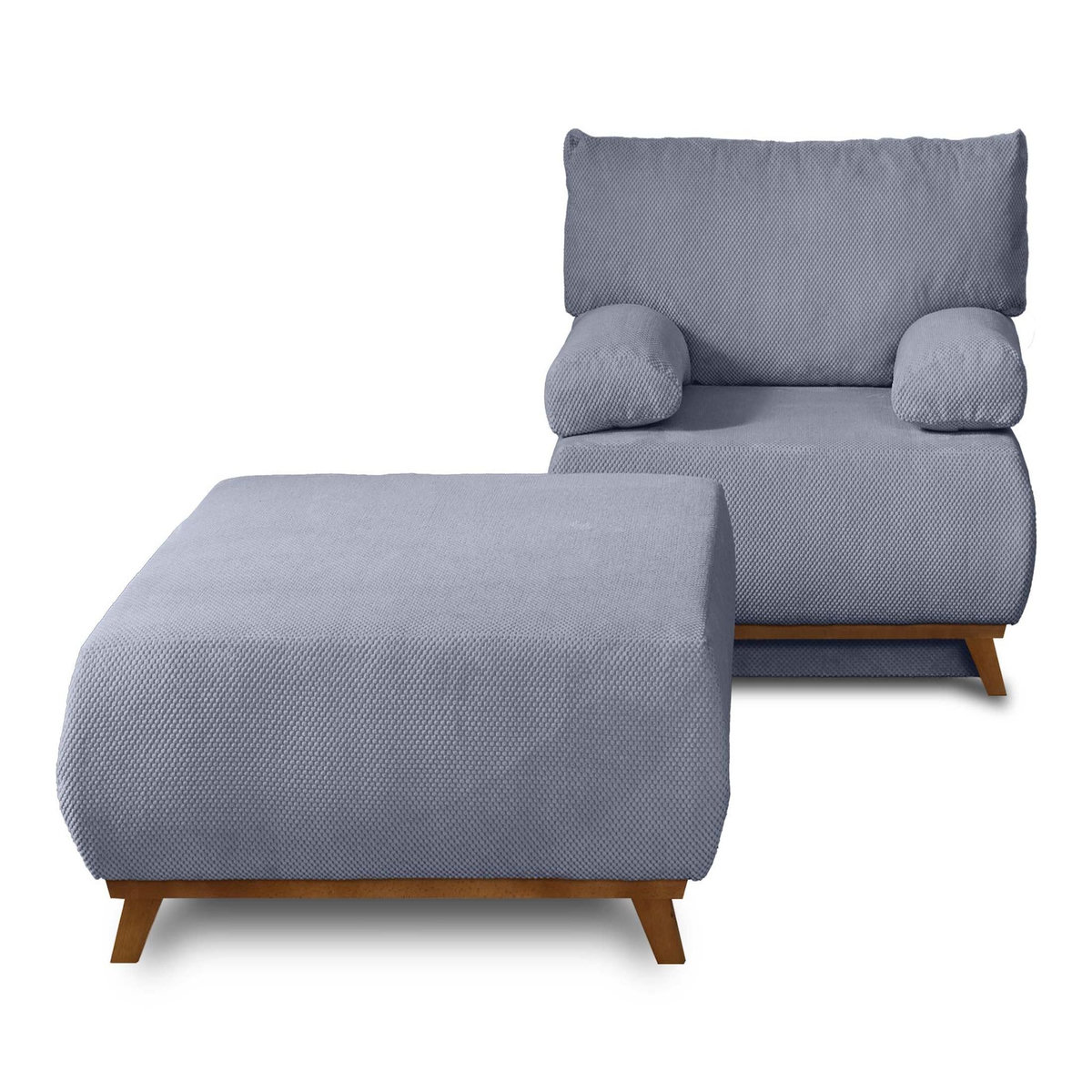BEST MOBILIER Cristal - fauteuil - convertible avec coffre et grand pouf - en velours texturé