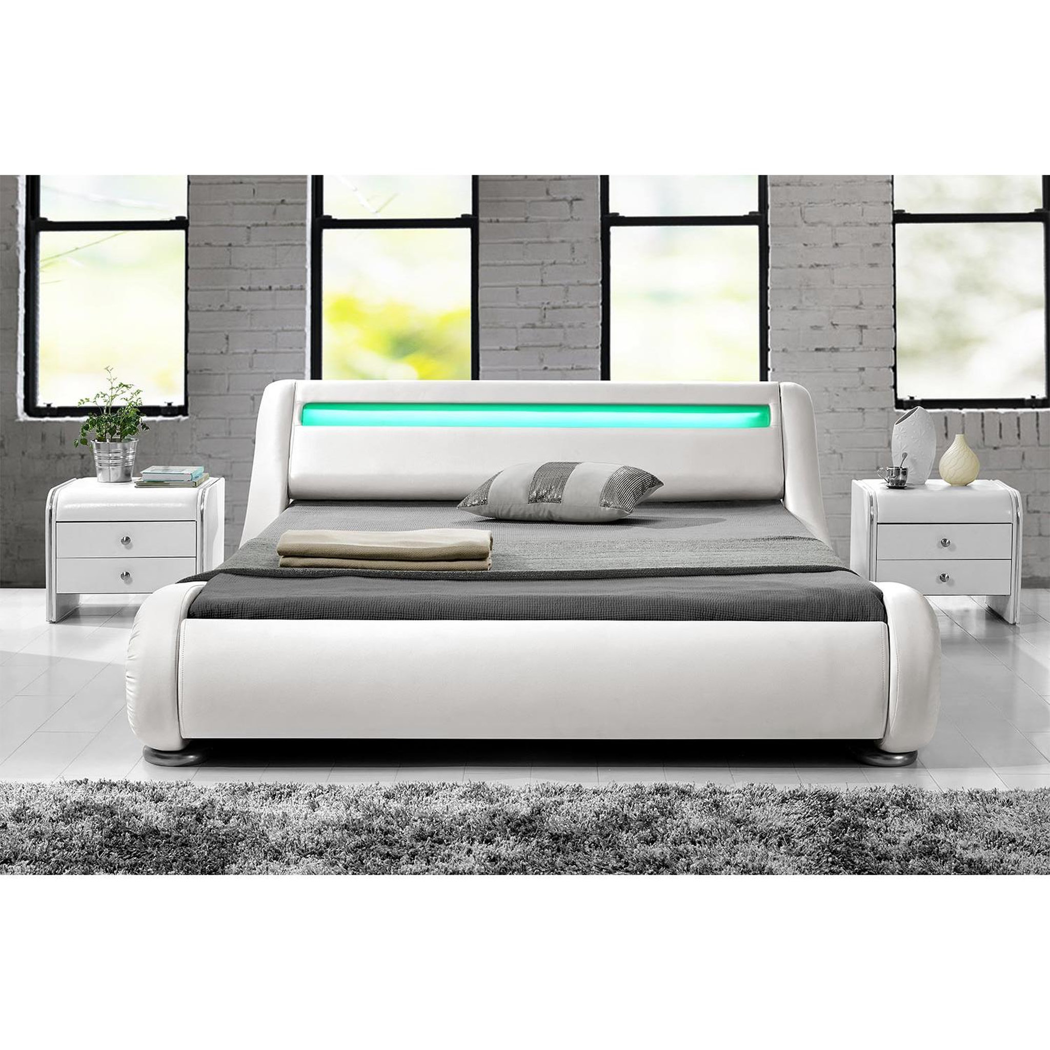 Voir la diapositive 4 : CONCEPT USINE Lit avec led 160 x 200 cm en pu blanc seattle