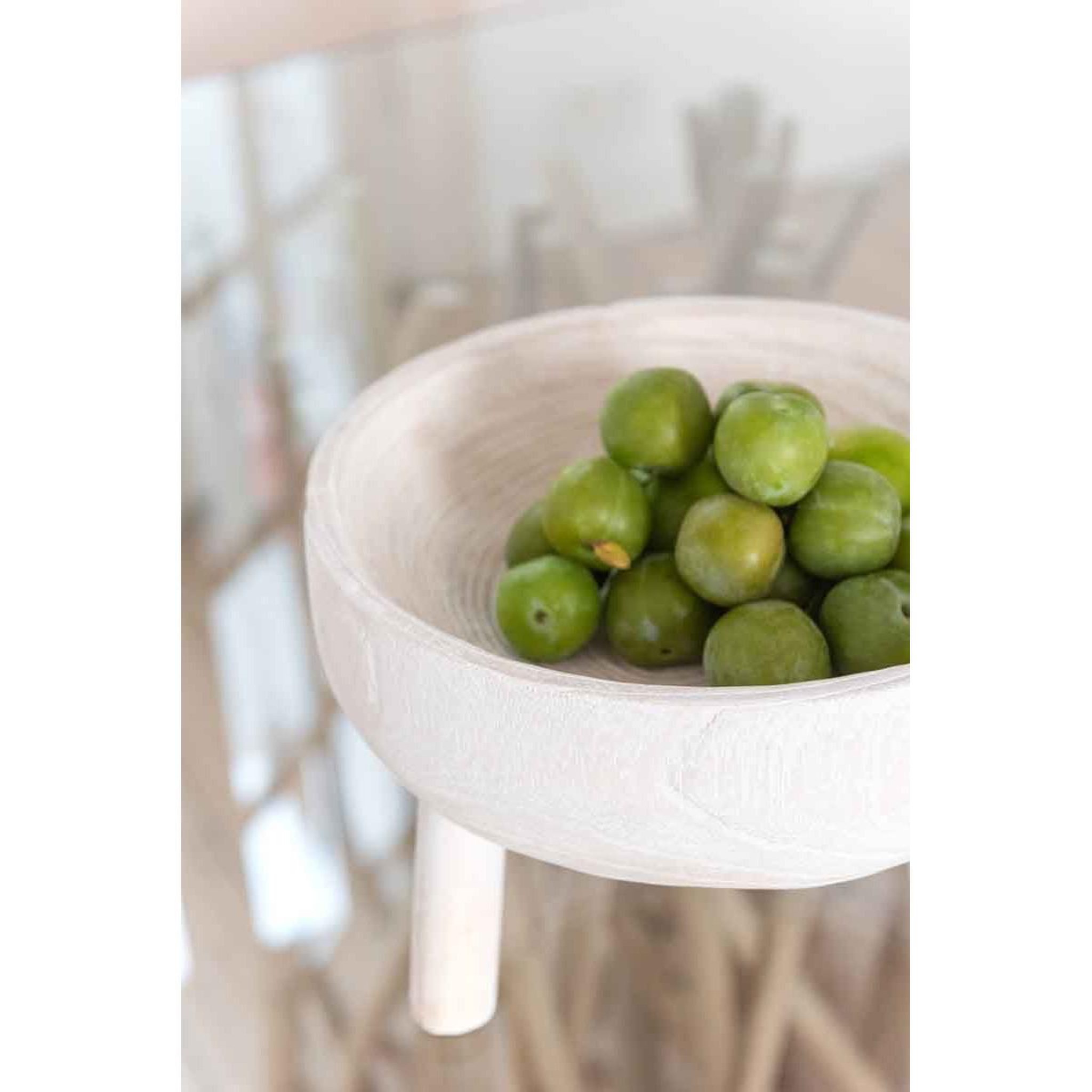 Voir la diapositive 2 : J-LINE Coupelle sur trépied en bois  jenny  28cm blanc