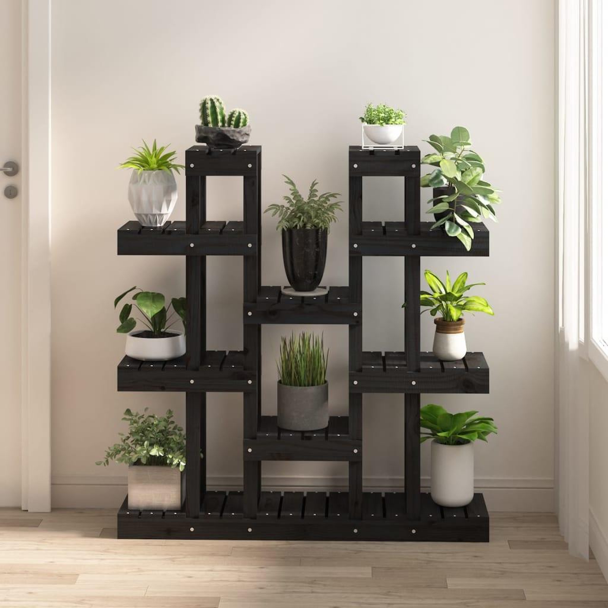 Voir la diapositive 1 : VIDAXL Support a plantes Noir 104,5x25x109,5 cm Bois massif de pin