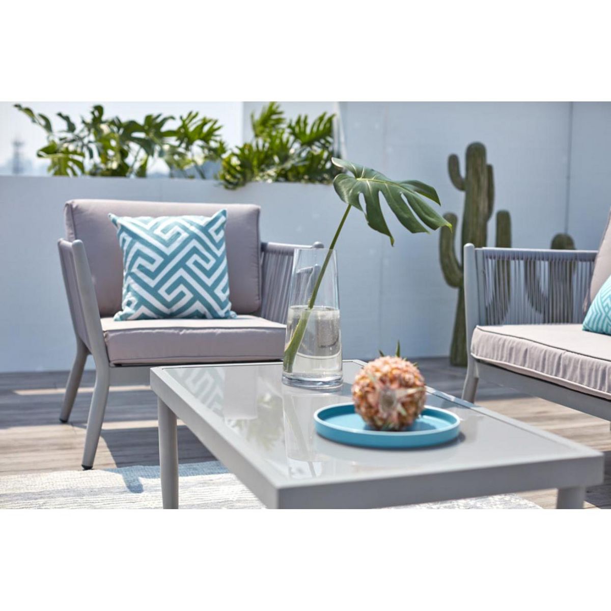 CONCEPT USINE Salon jardin alu et corde gris clair ANAHMA