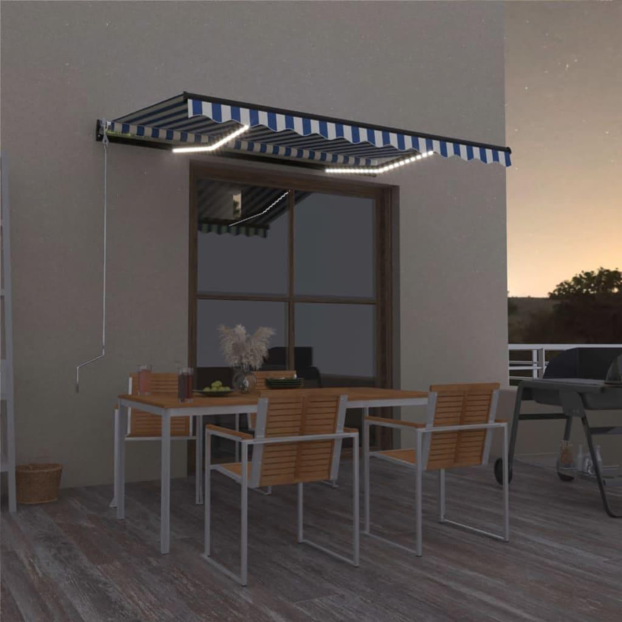 Voir la diapositive 1 : VIDAXL Auvent manuel retractable avec LED 350x250 cm Bleu et blanc
